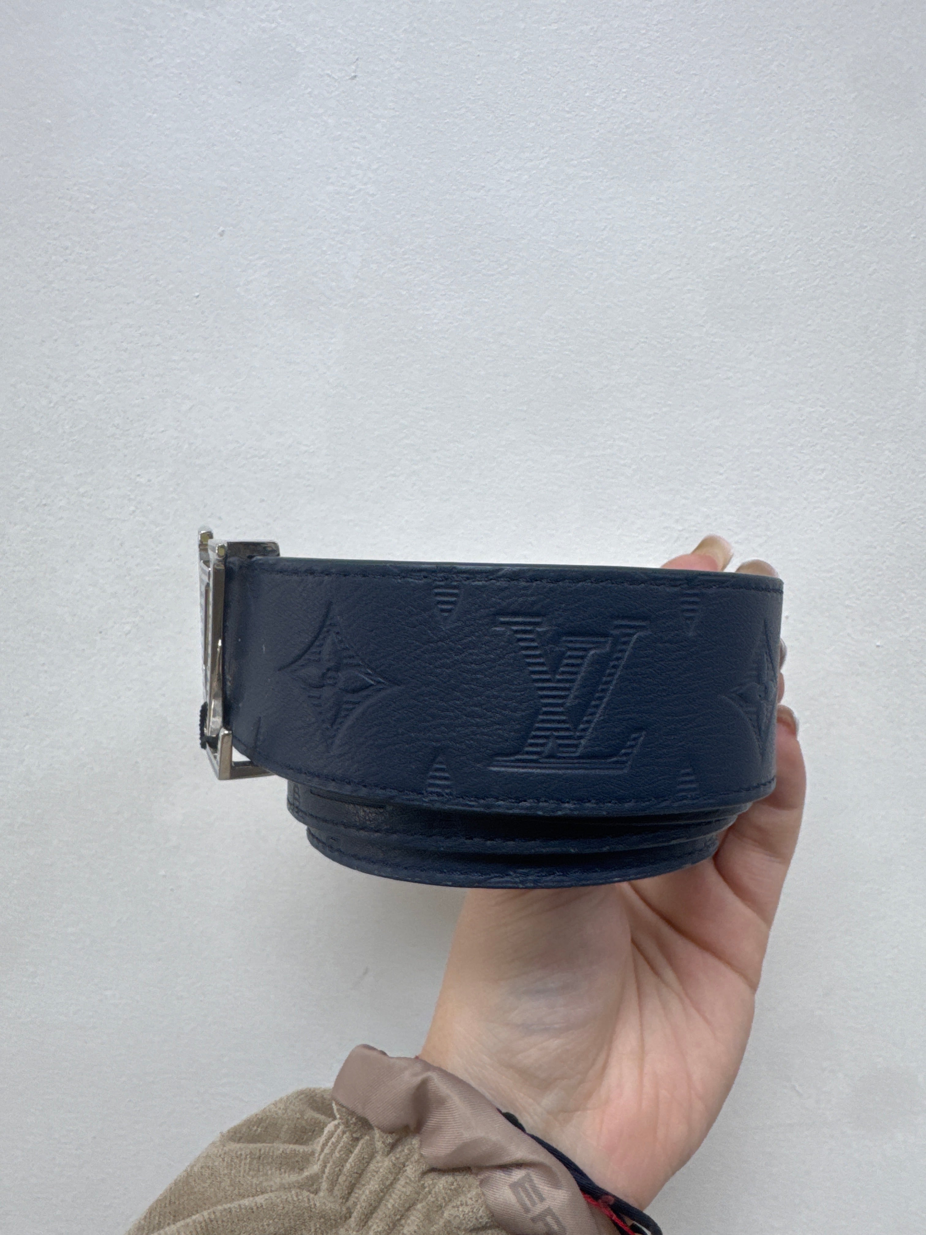 Louis Vuitton Navy Monogram Embossed (95-38) Belt