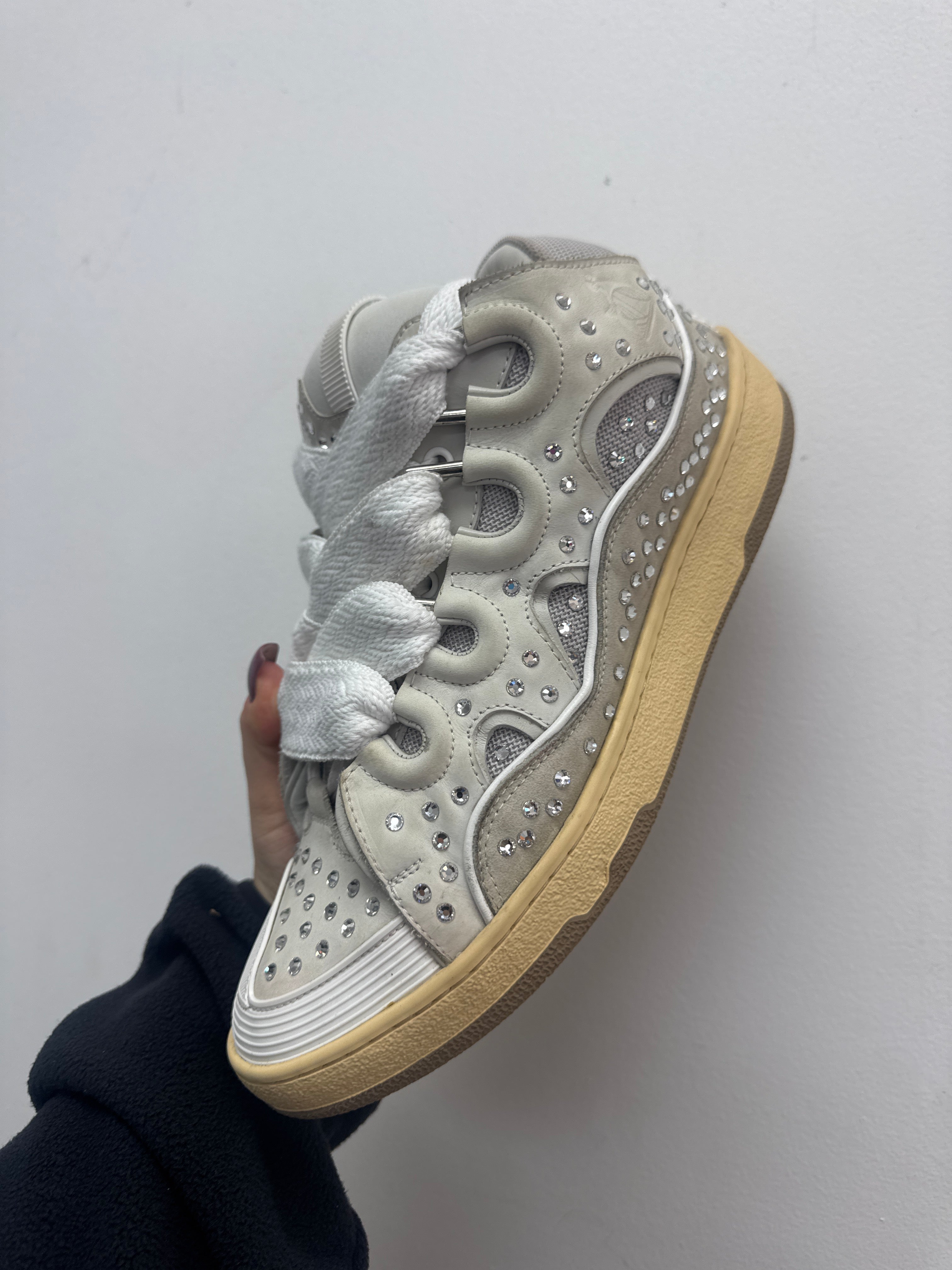Lanvin White Crystal Curb Sneakers