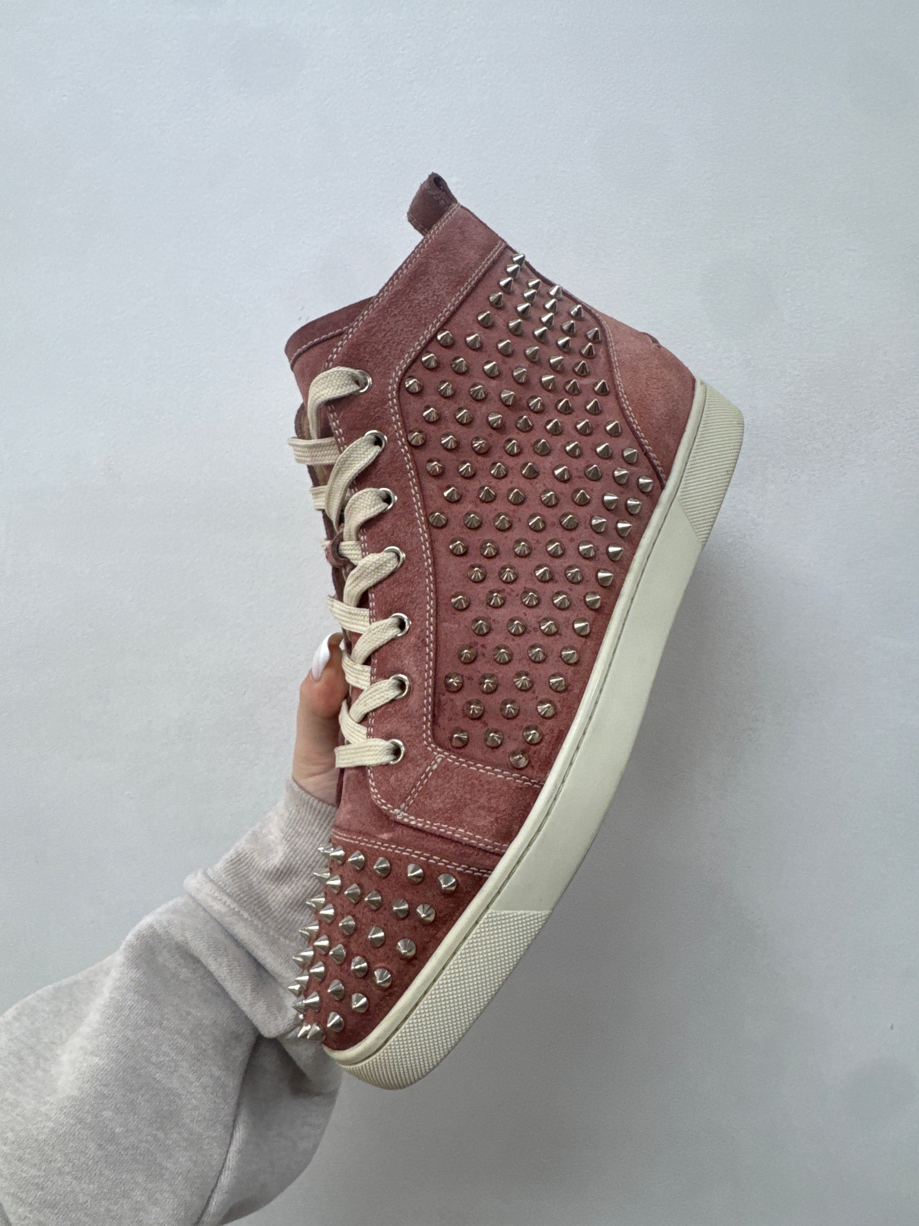 Christian Louboutin Hi  Suede Red Studded Sneakers