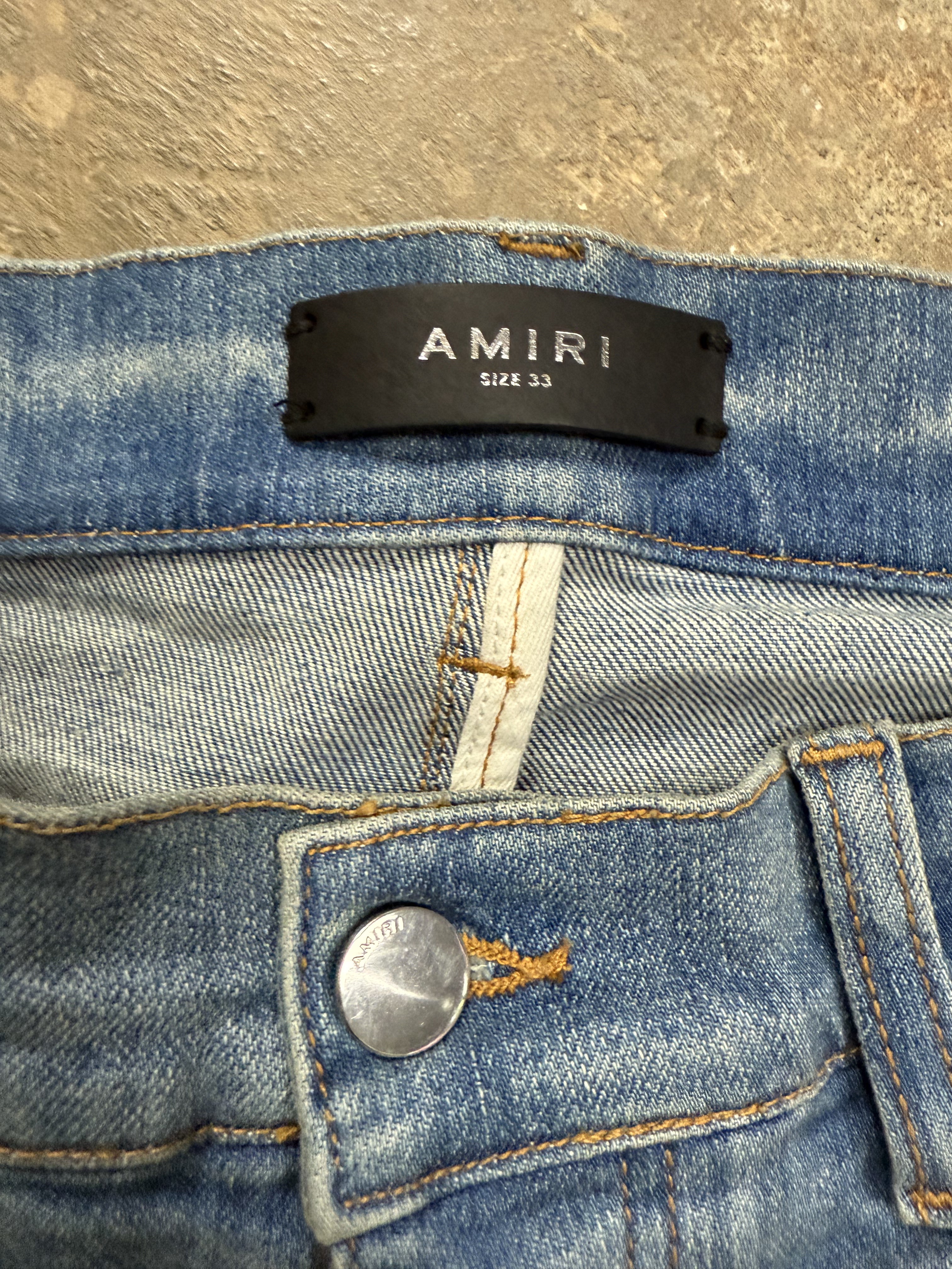 Amiri 'Baby Blue A Patch' Light Wash Jeans