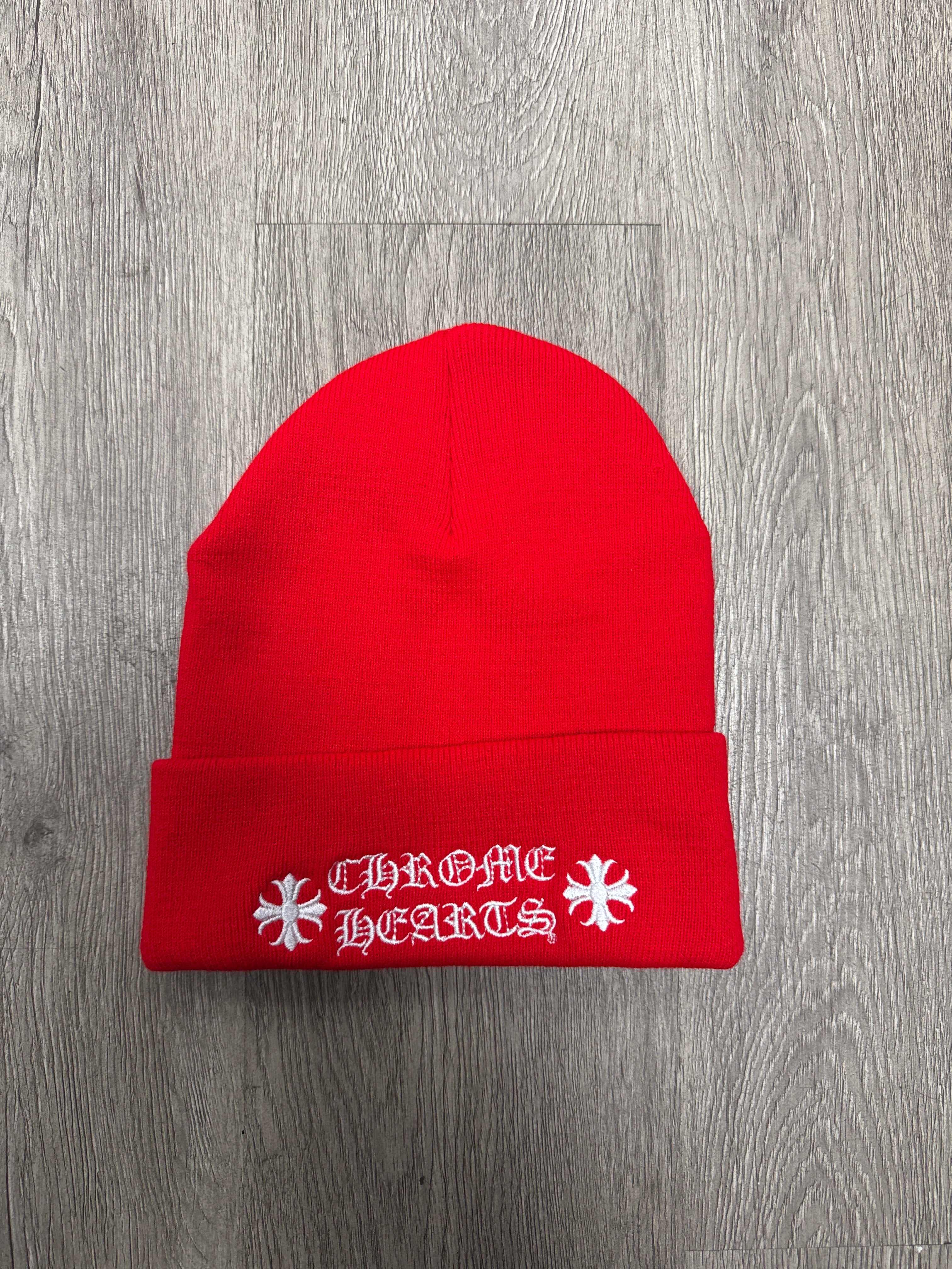 Chrome Hearts Red Plus Logo Beanie