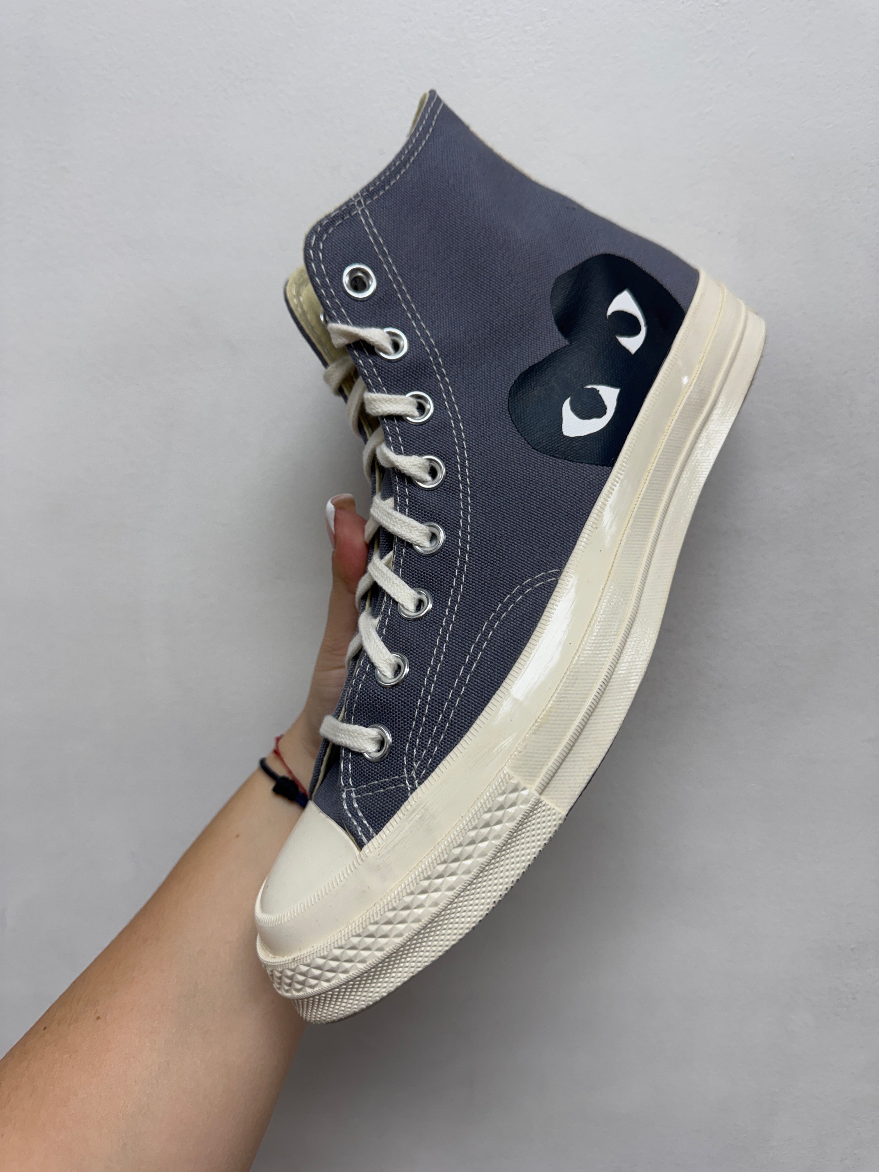 CDG Grey Black High Top Converse Sneakers