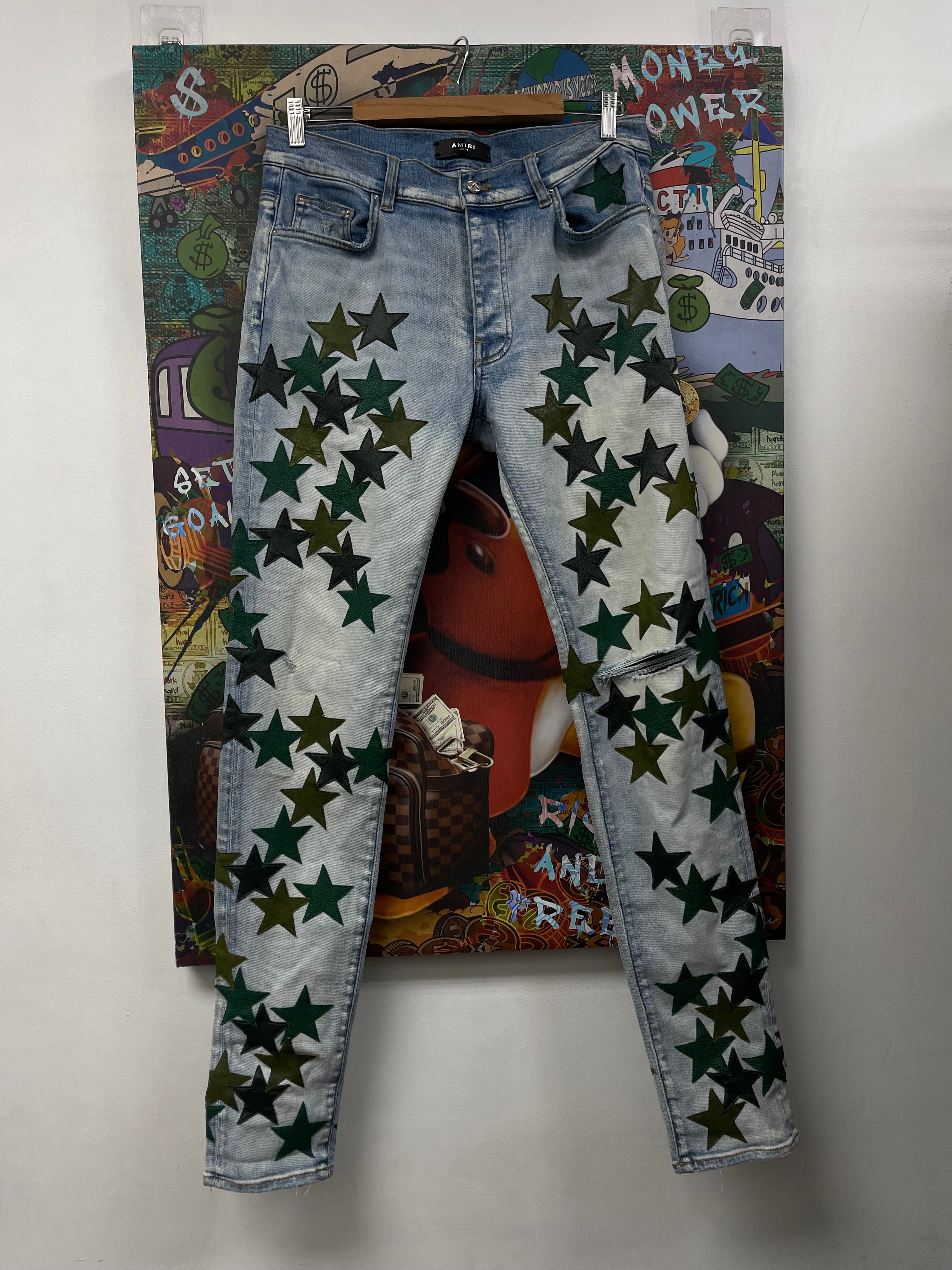 Amiri Light Wash Green Chemist Stars Jeans