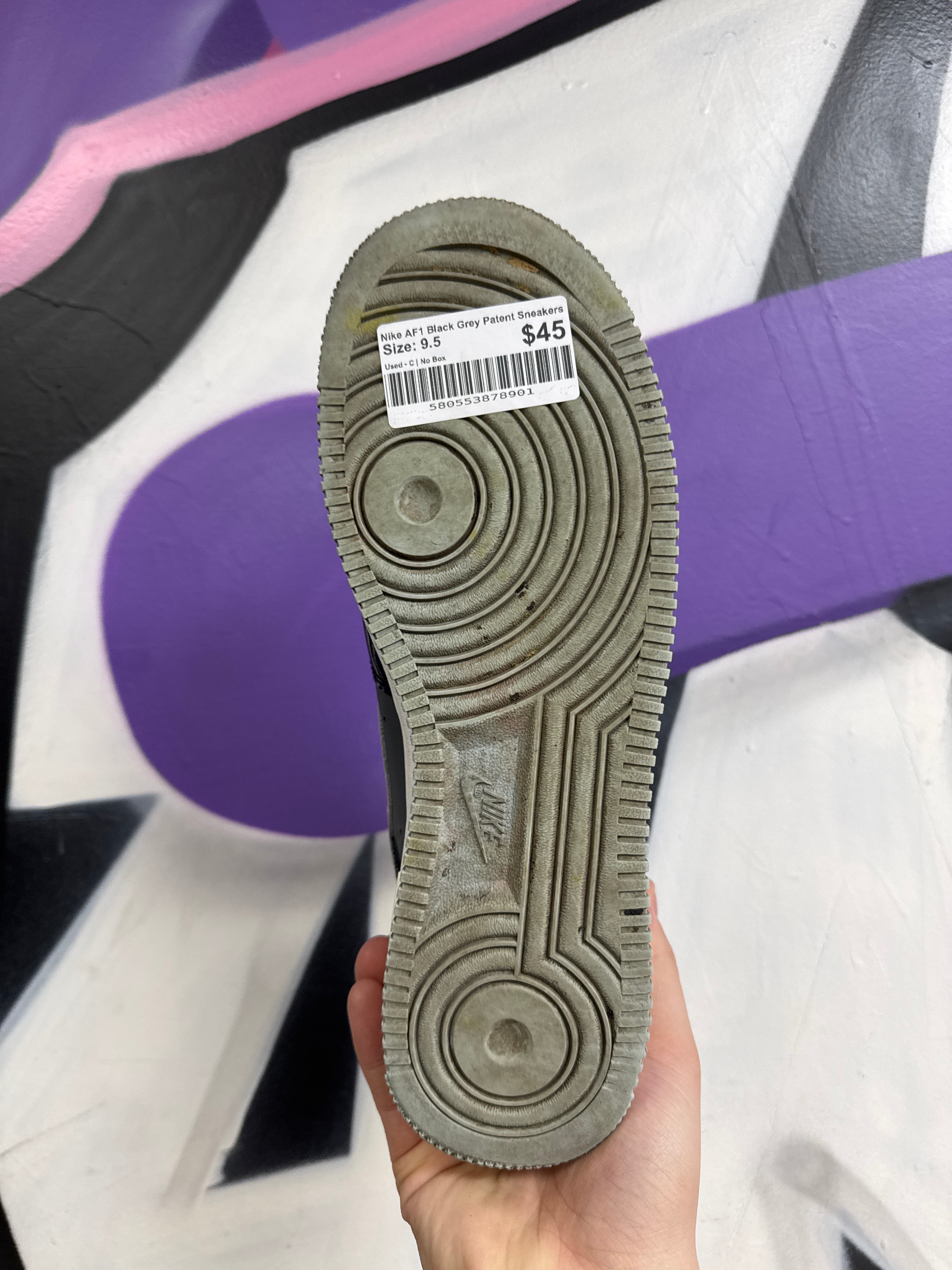 Nike AF1 Black Grey Patent Sneakers