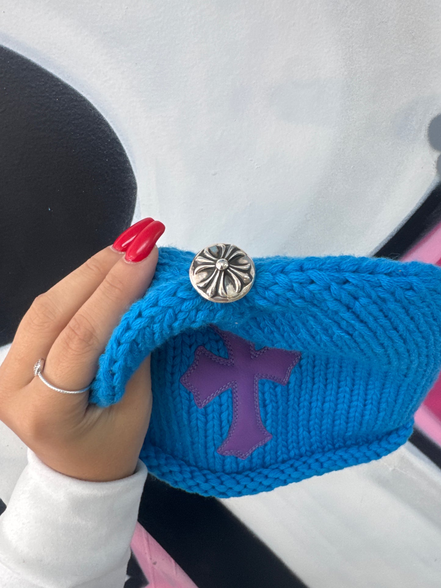 Chrome Hearts Blue Purple Patch Cross Beanie
