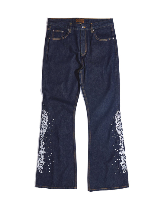 Birth of Royal Child "Raw" Flared Blue Jeans