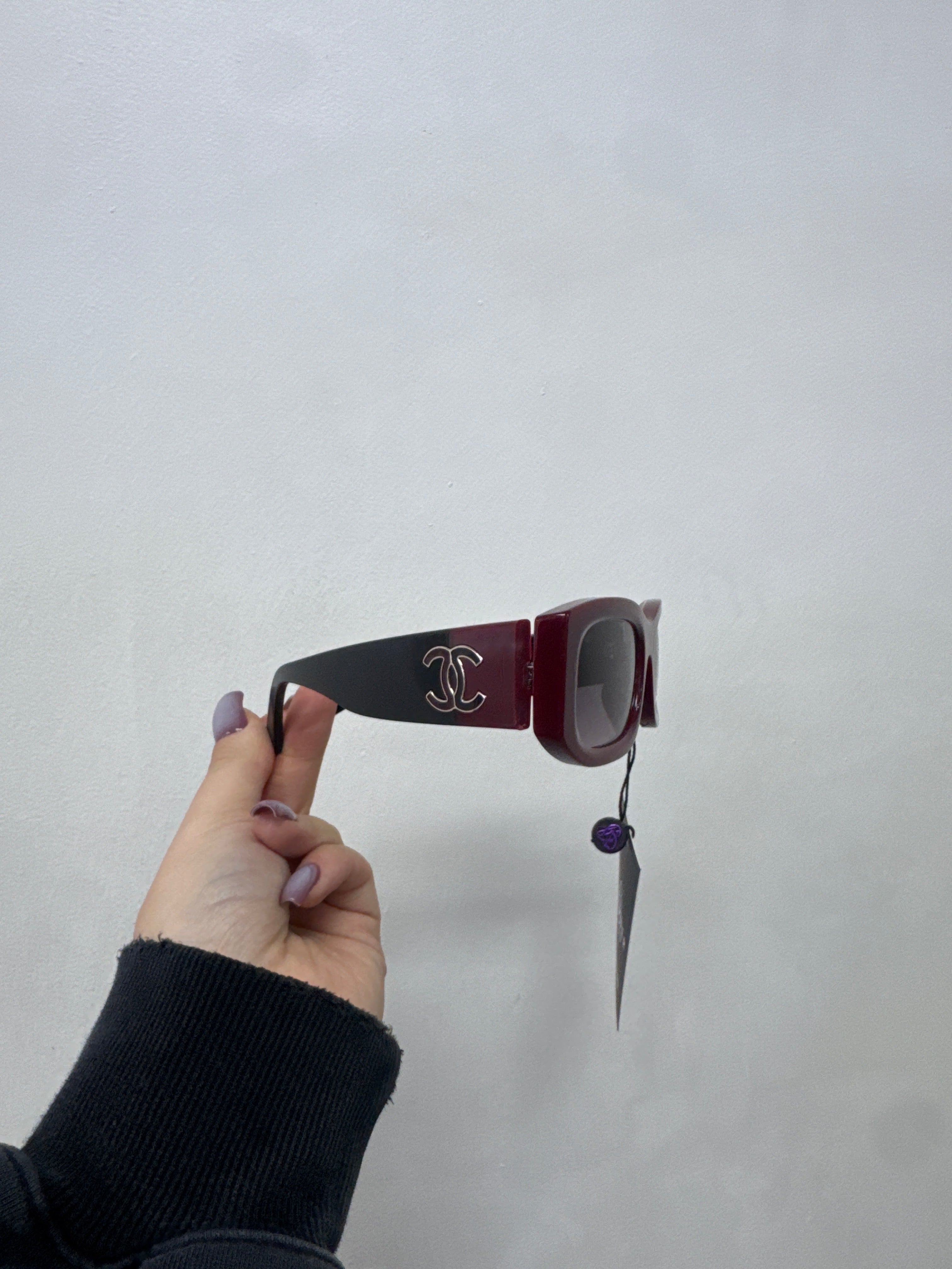 Chanel Burgandy Rectangle Sunglasses