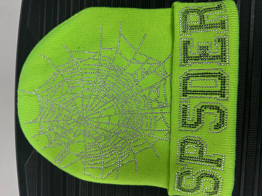 Sp5der Lime Rhinestone Beanie