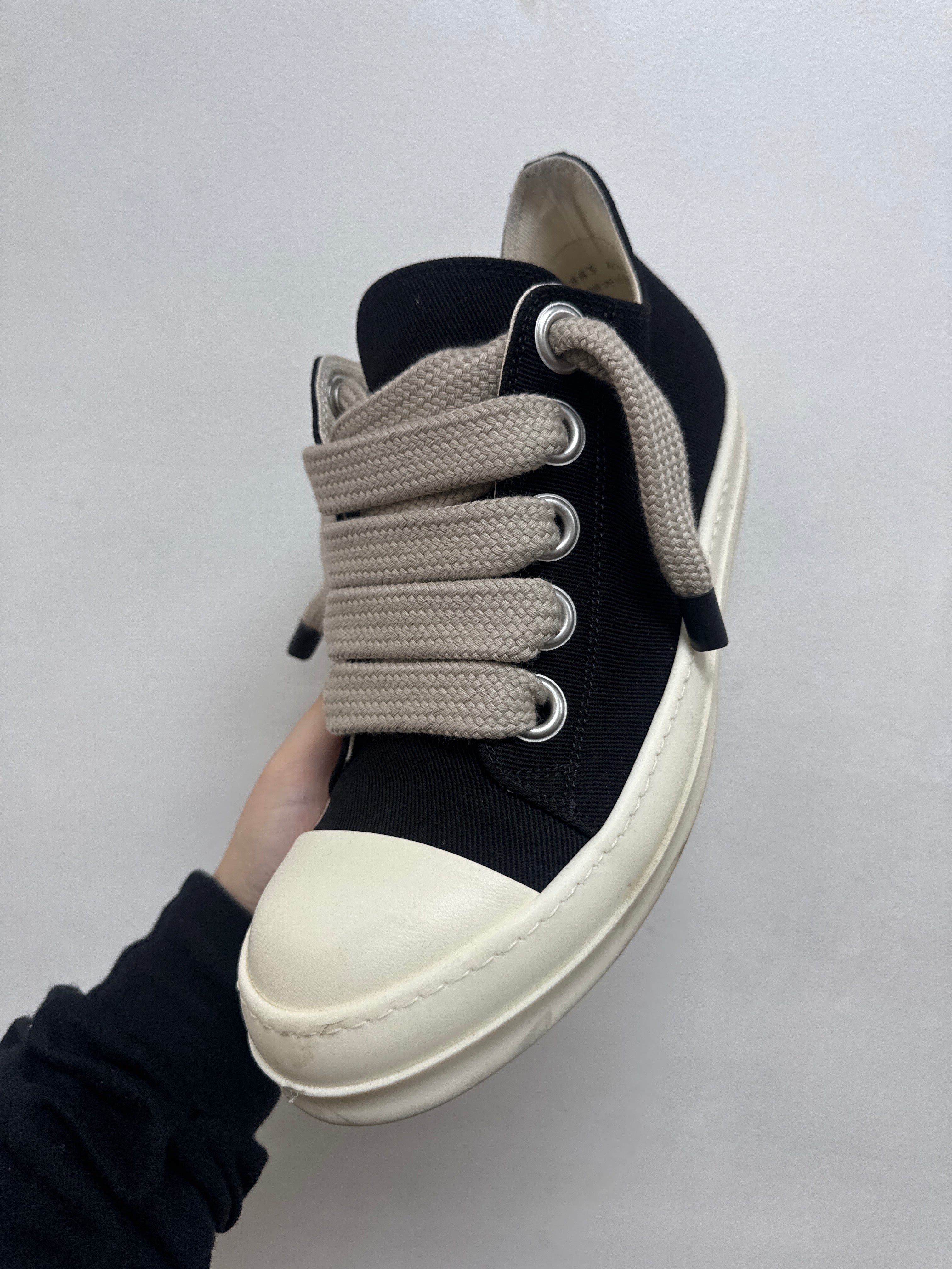 Rick Owens Black Milk Canvas Jumbo Lace Sneakers