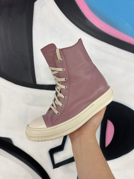 Rick Owens Pink High Top Sneakers  Used With Box
