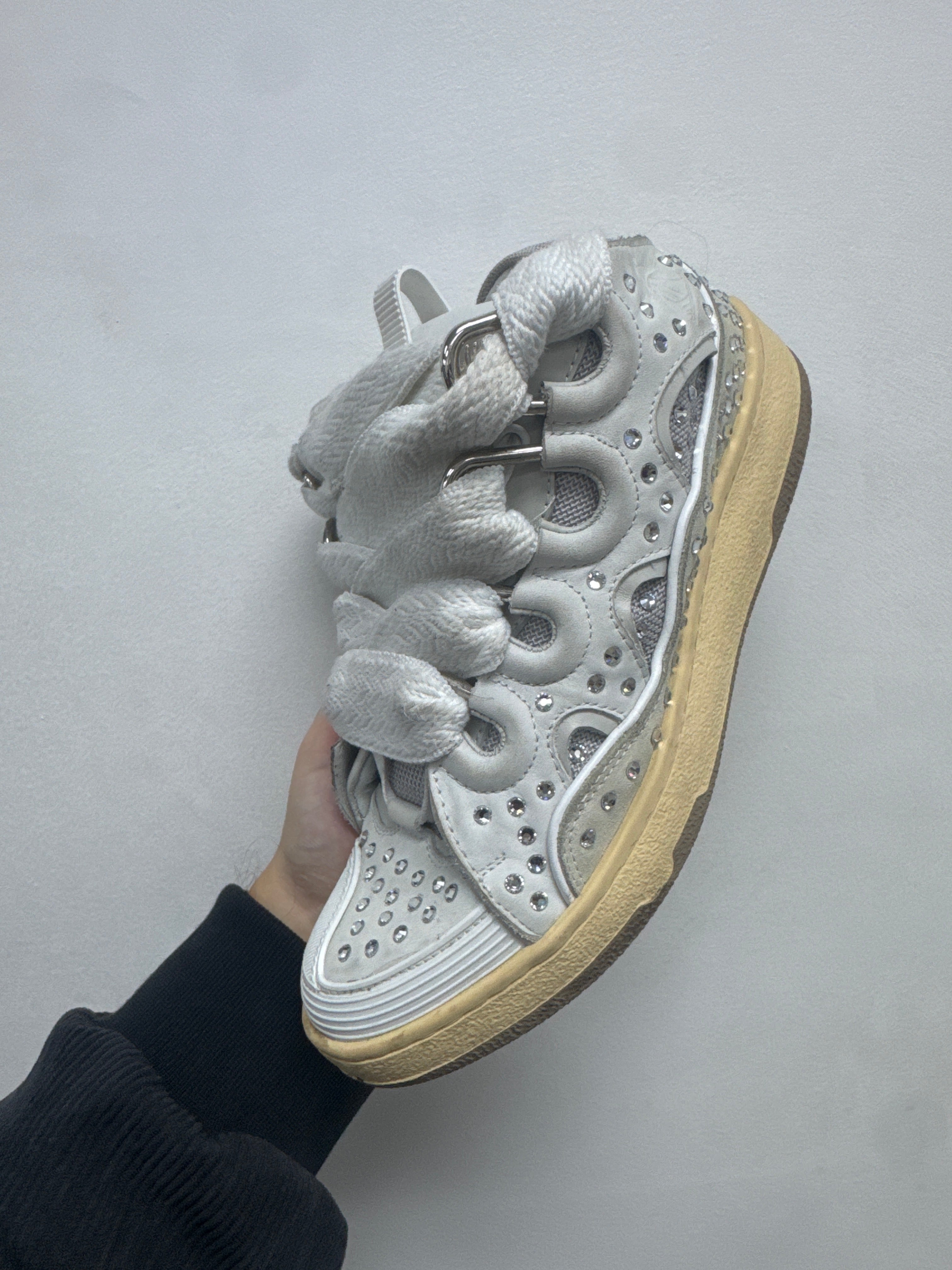 Lanvin Curb White Studded Sneakers