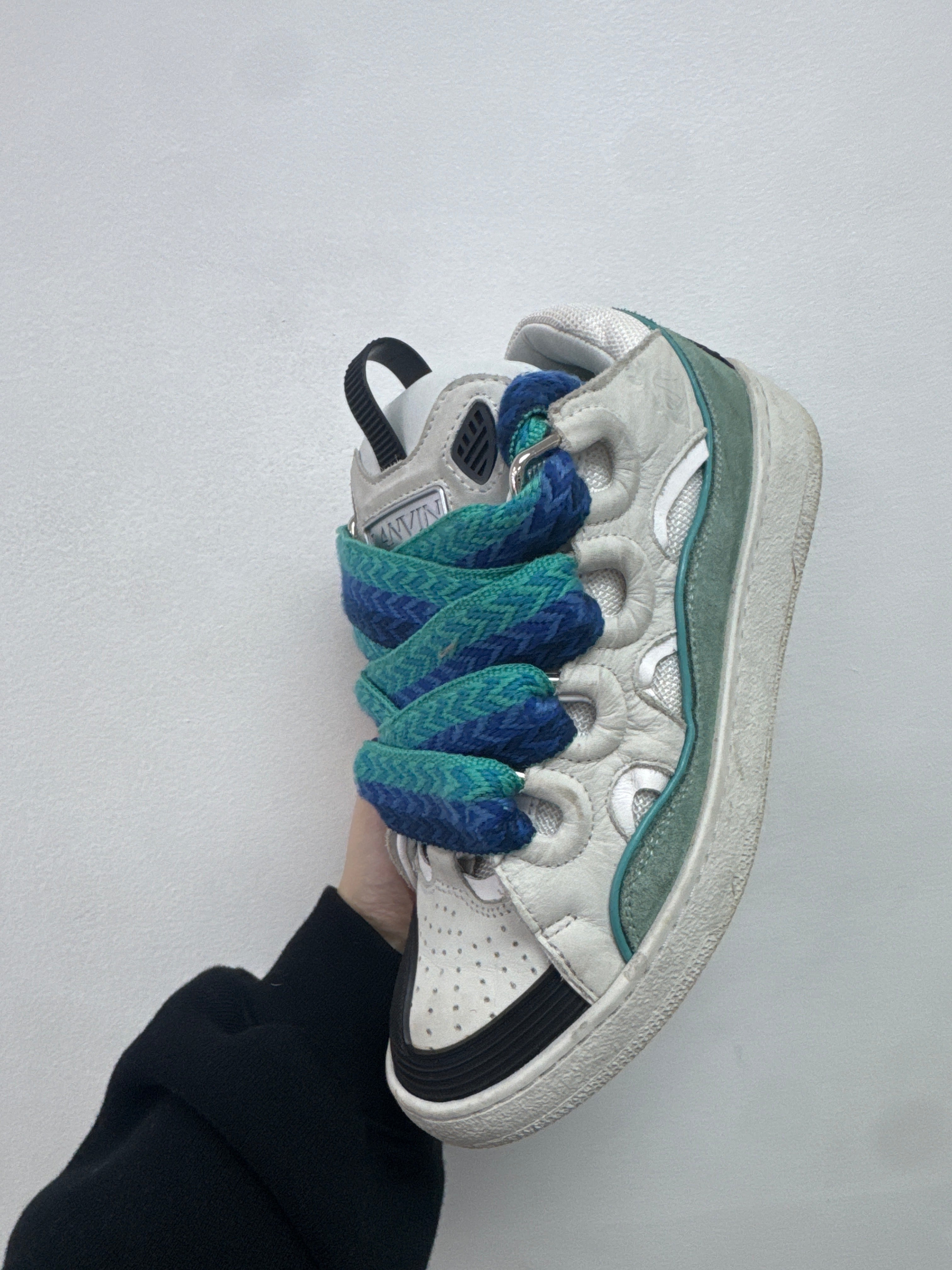 Lanvin Navy Teal Curb Sneakers