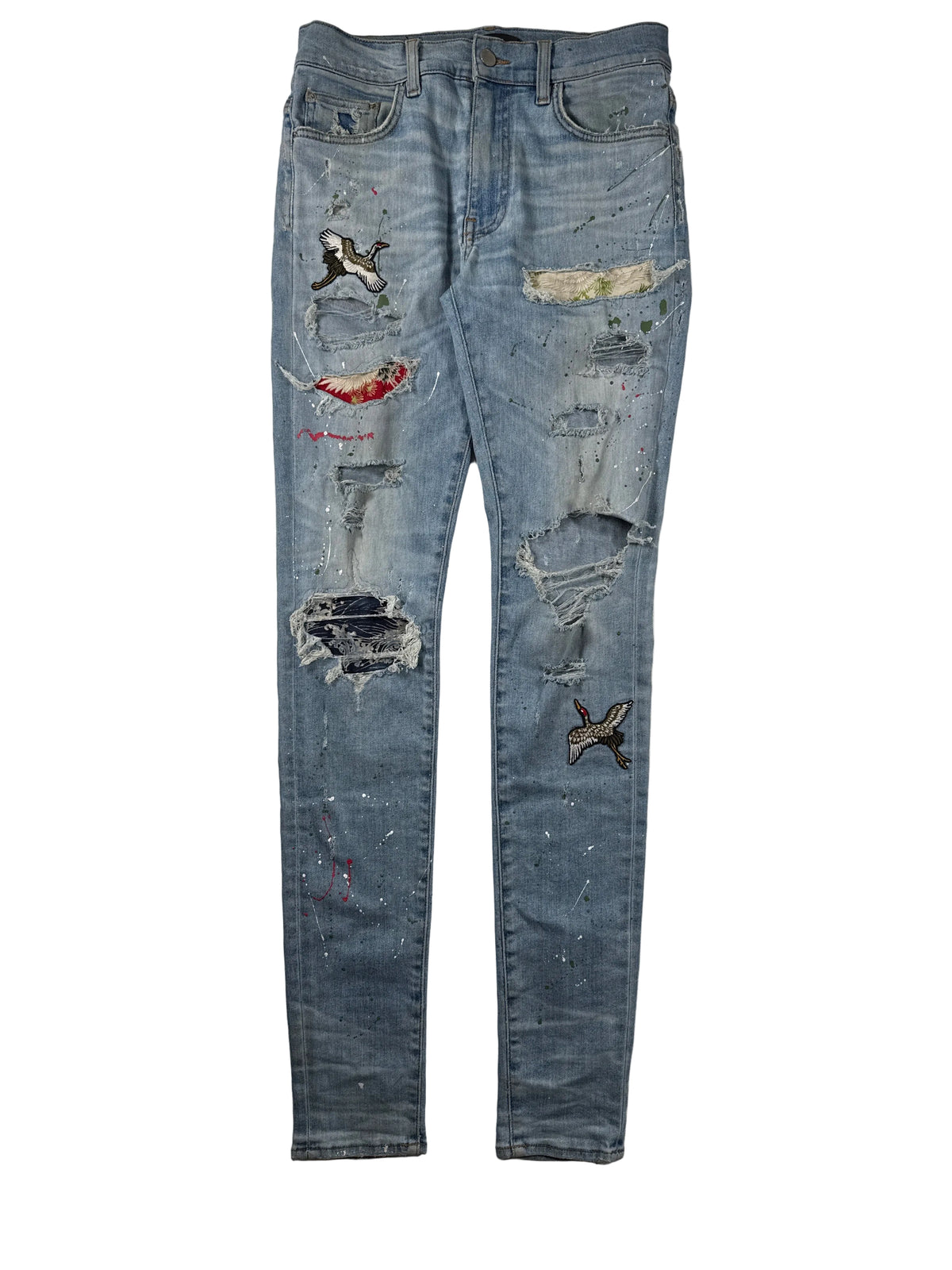 Amiri Light Wash Swan Patchwork Jeans