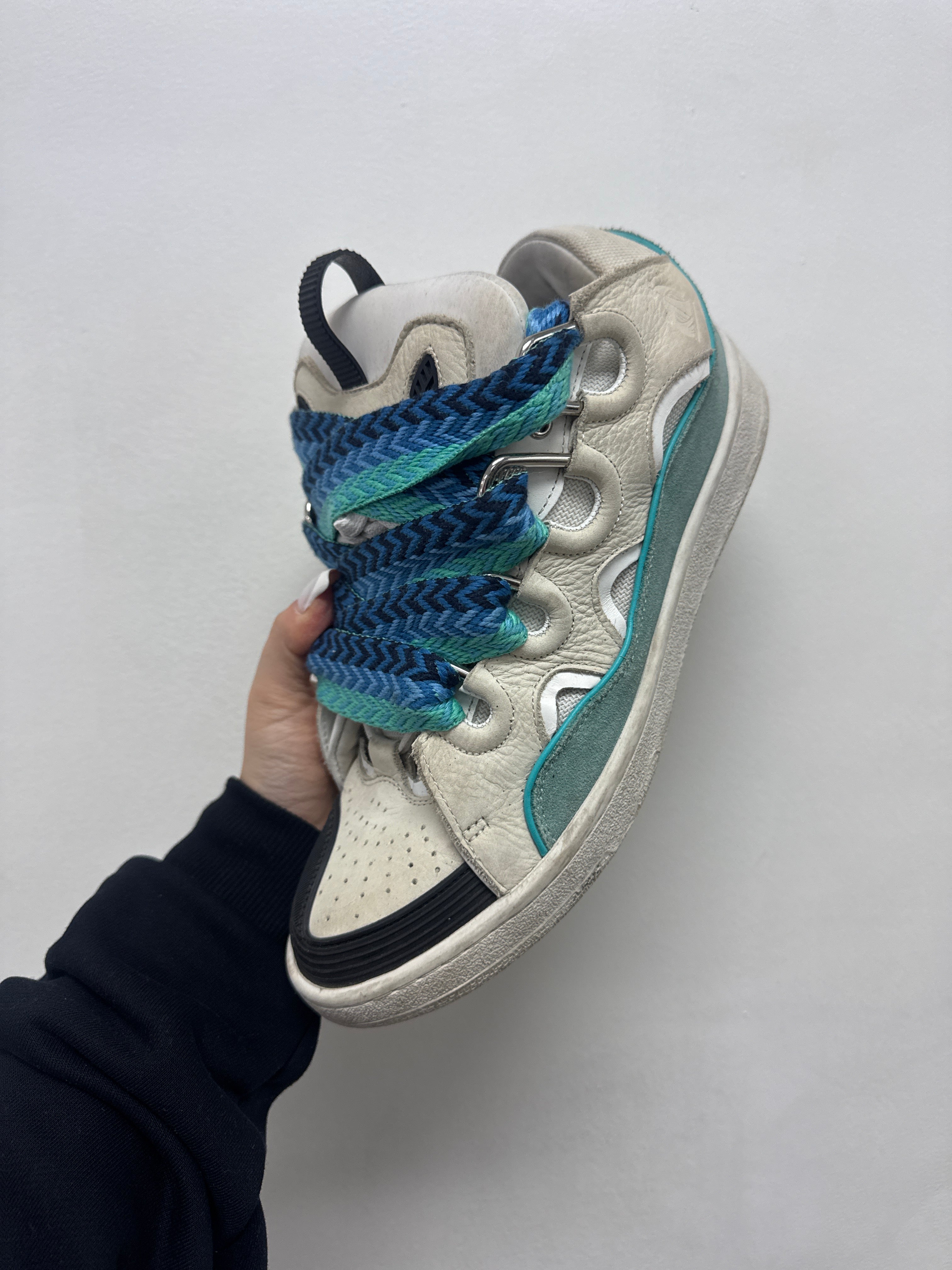 Lanvin Curb White Teal Blue Sneakers