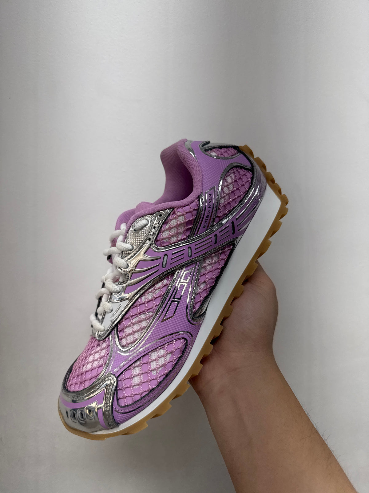 Bottega Veneta Pink Gloss Silver Orbit Sneakers