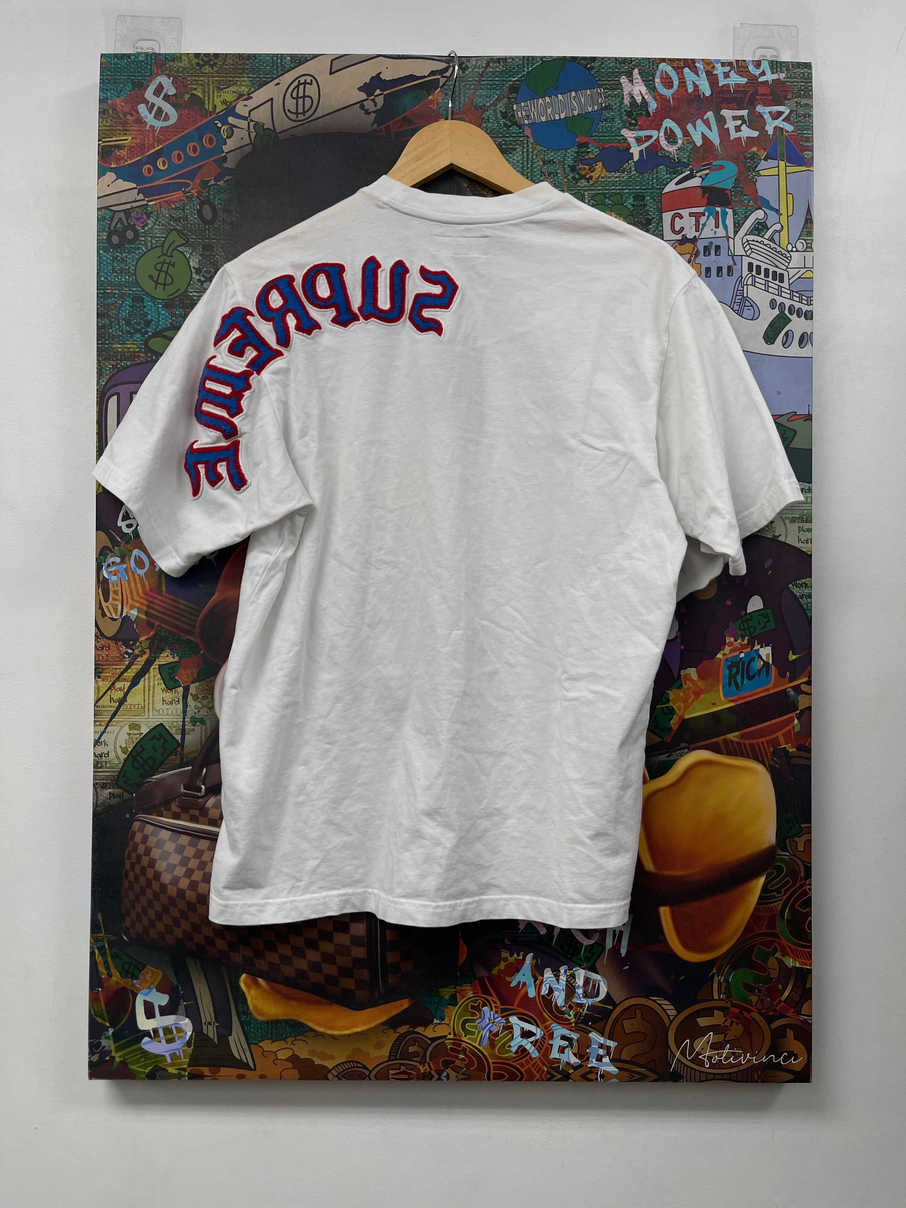 Supreme Blue Red Embroidered Shoulder Logo Tee