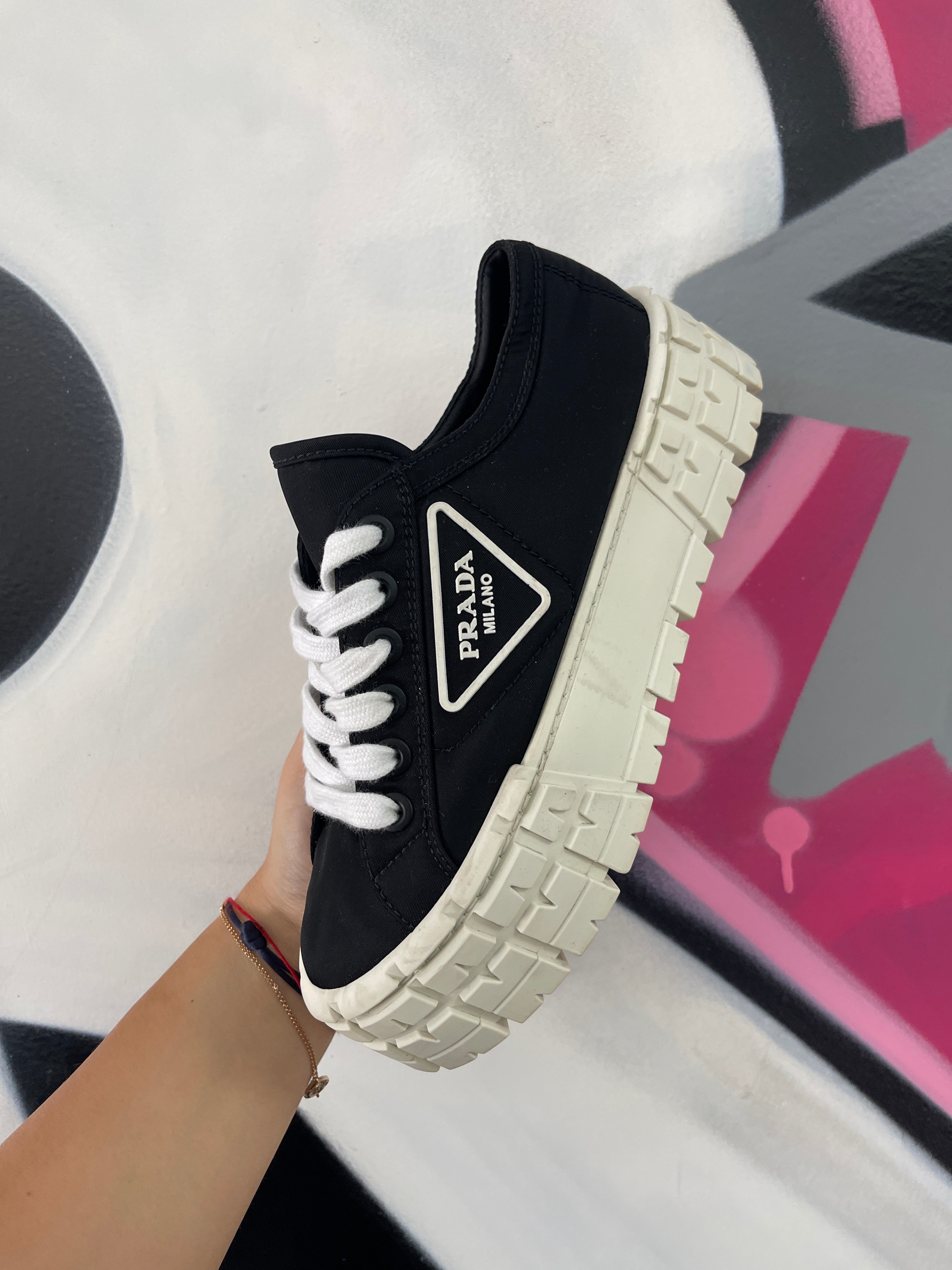 Prada Black White High Top Sneakers  Used No Box