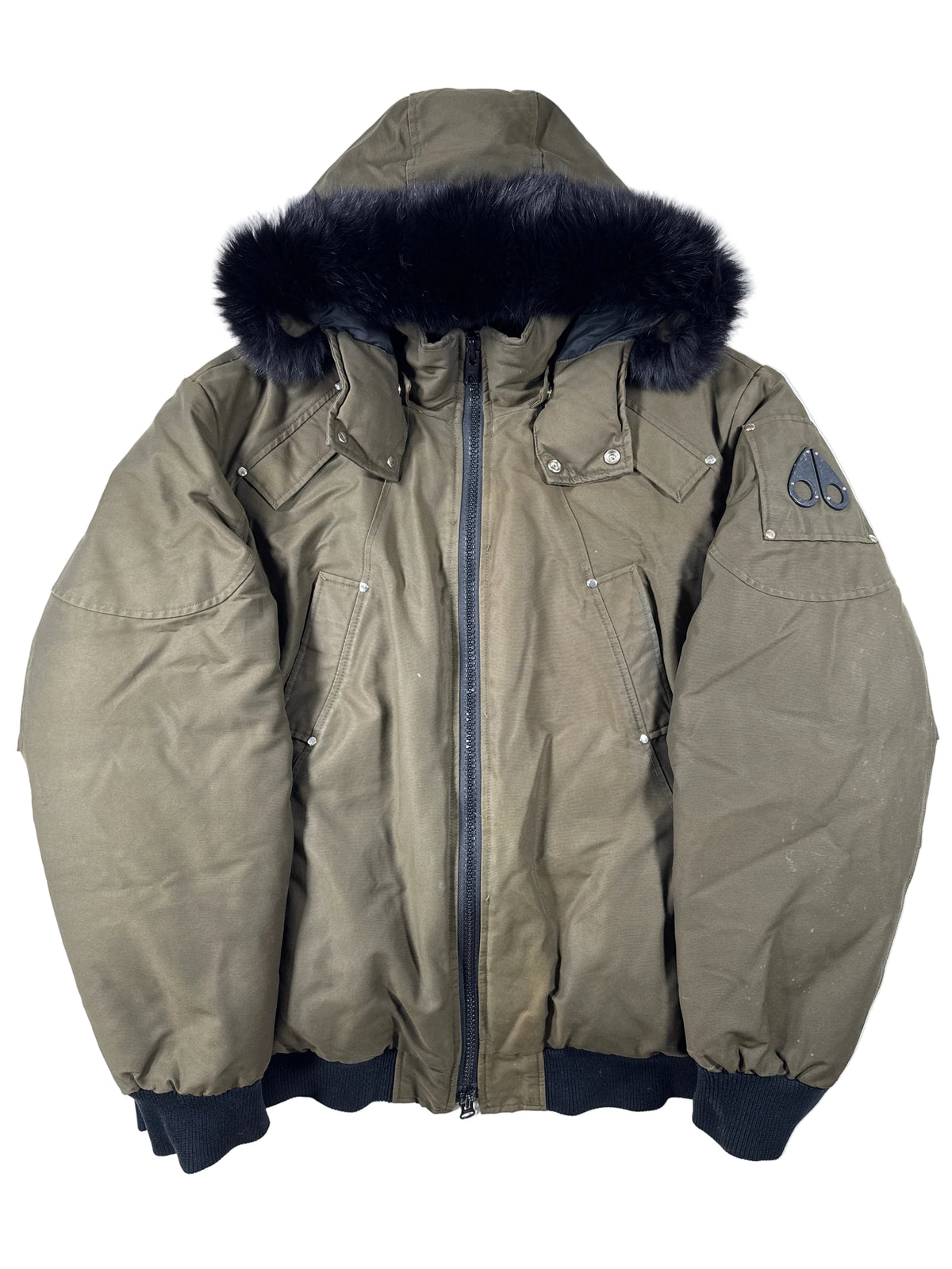 Moose Knuckles Olive Black Fur (Replacement Zipper) Bomber Jacket