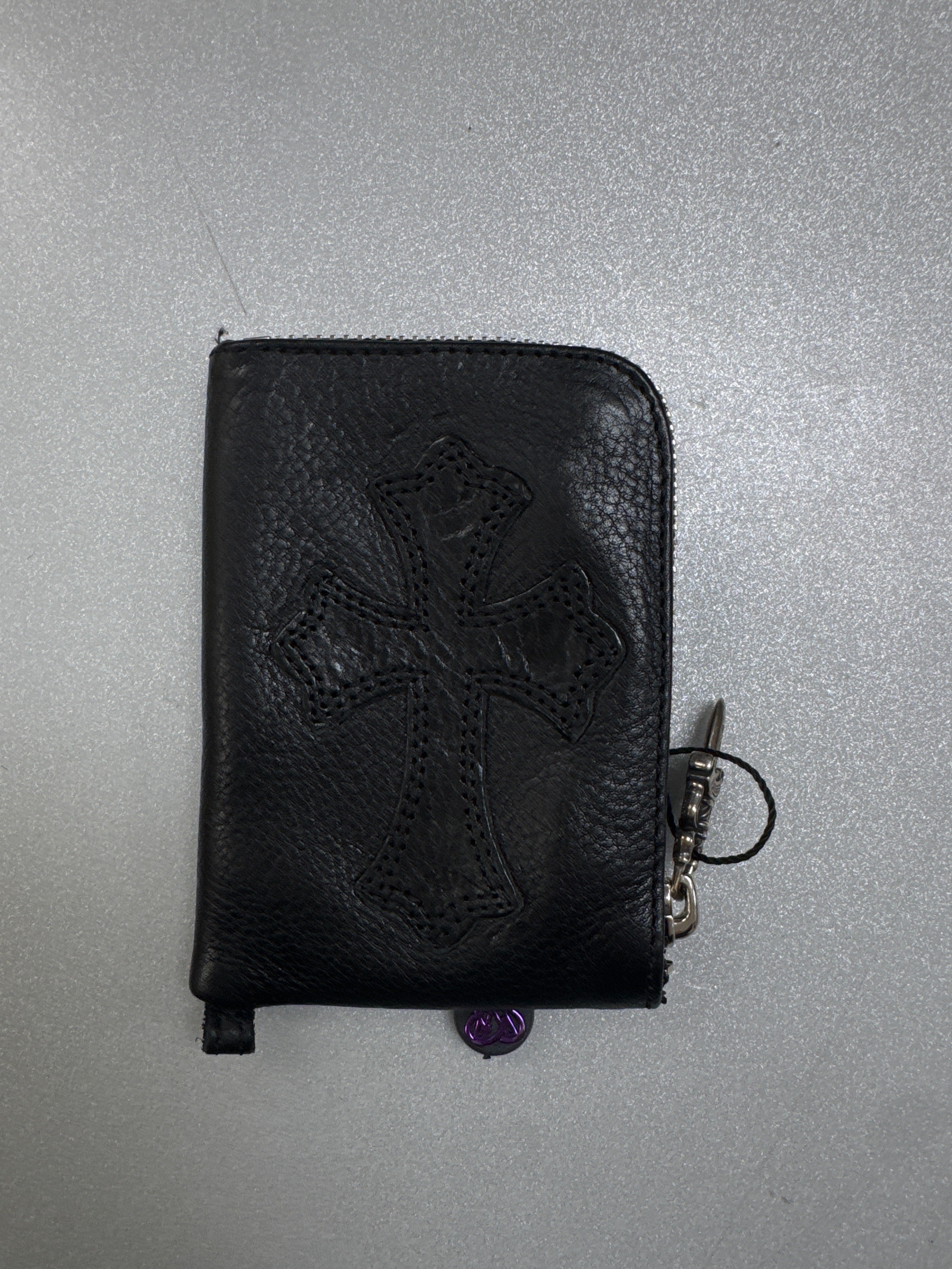 Chrome Hearts Black Tiny Zip Cemetery Cross Patch Wallet