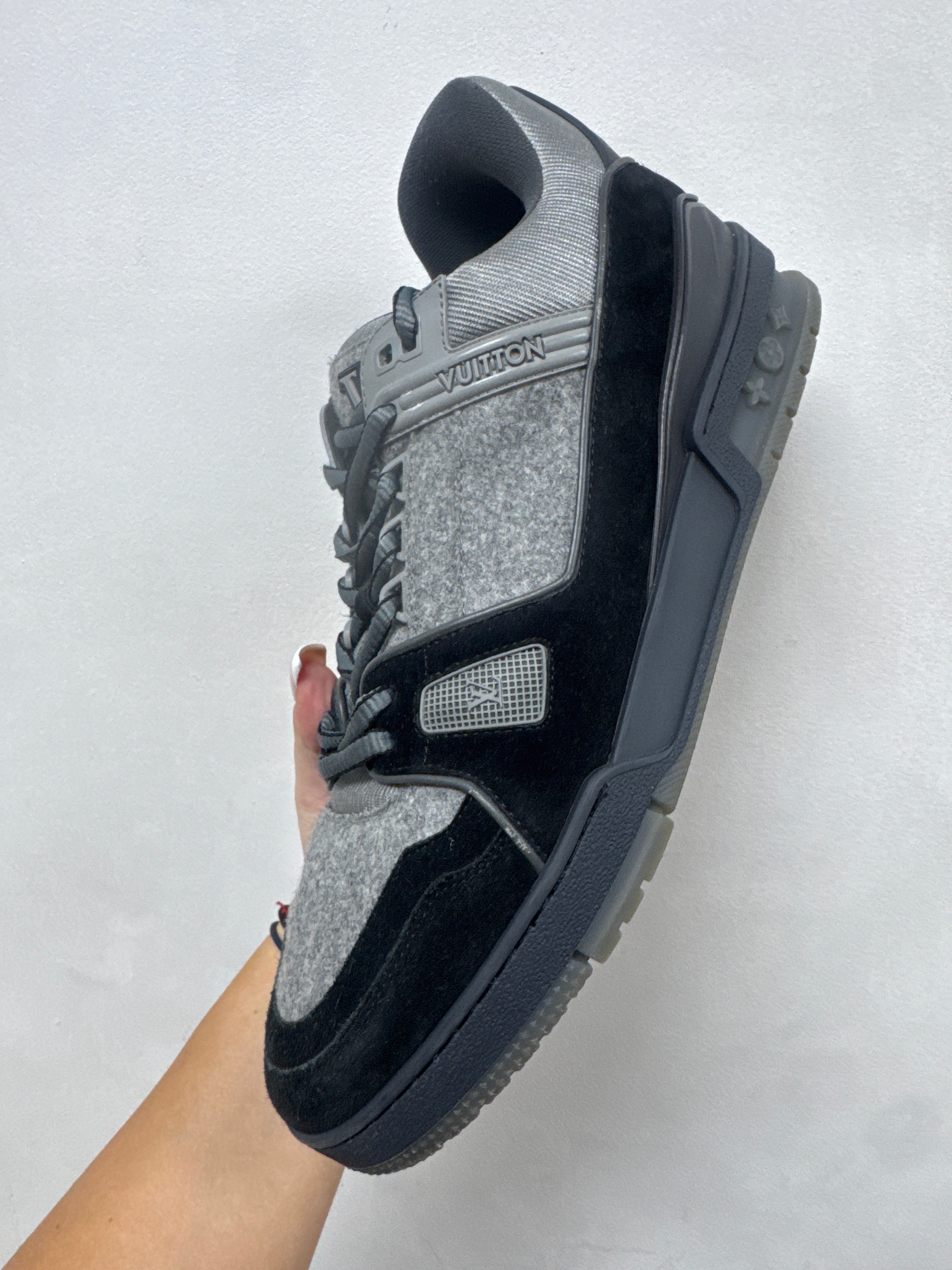 Louis Vuitton Grey Black Felt Trainer Sneakers