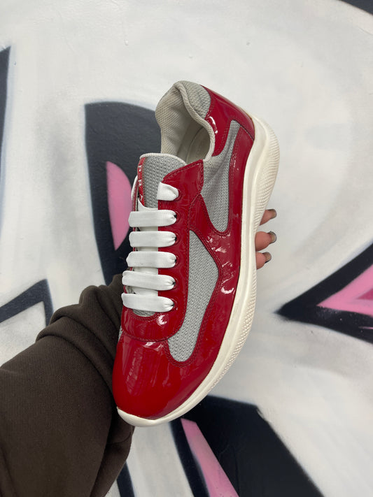 Prada Cup Low White Red Used P7 (US 8.5) With Box