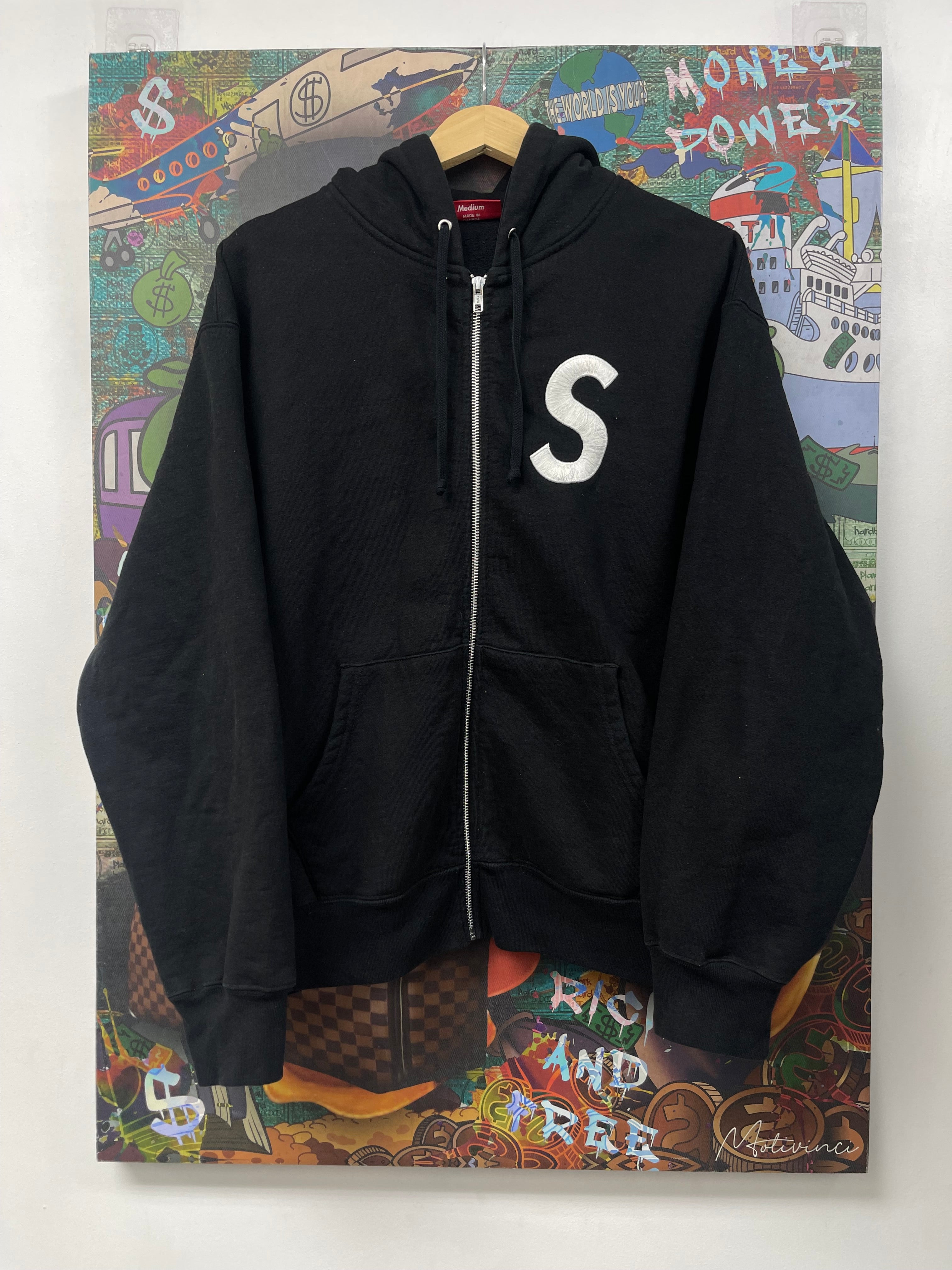 Supreme Black White Embroidered S Logo Zip Up