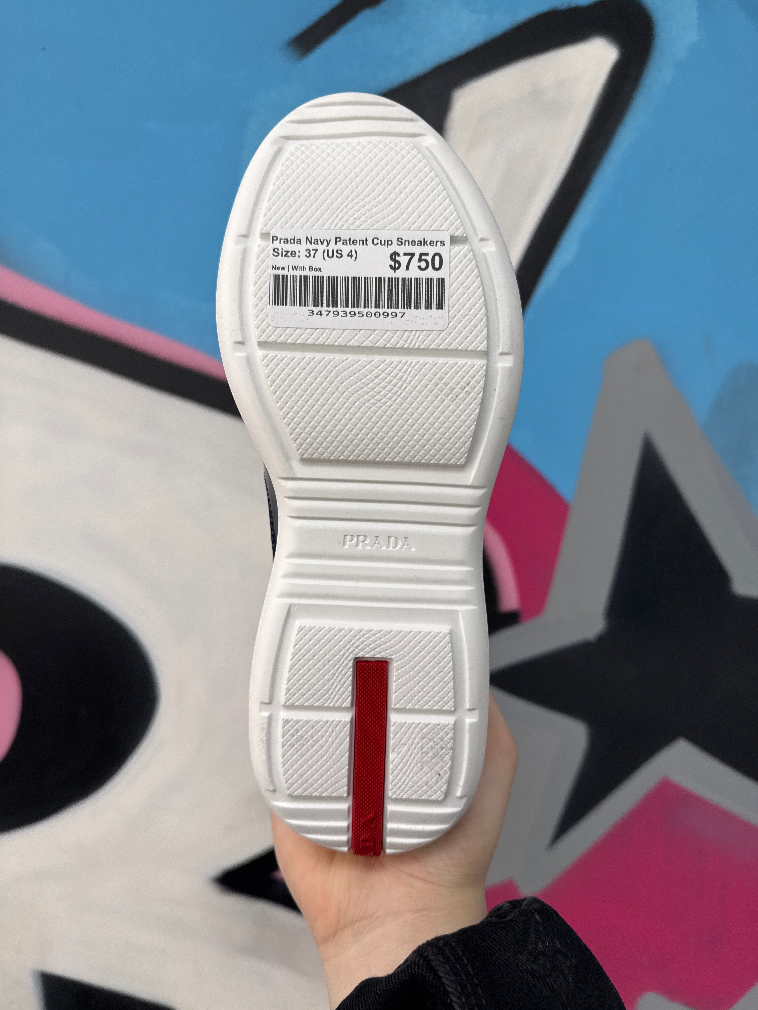 Prada Navy Patent Cup Sneakers