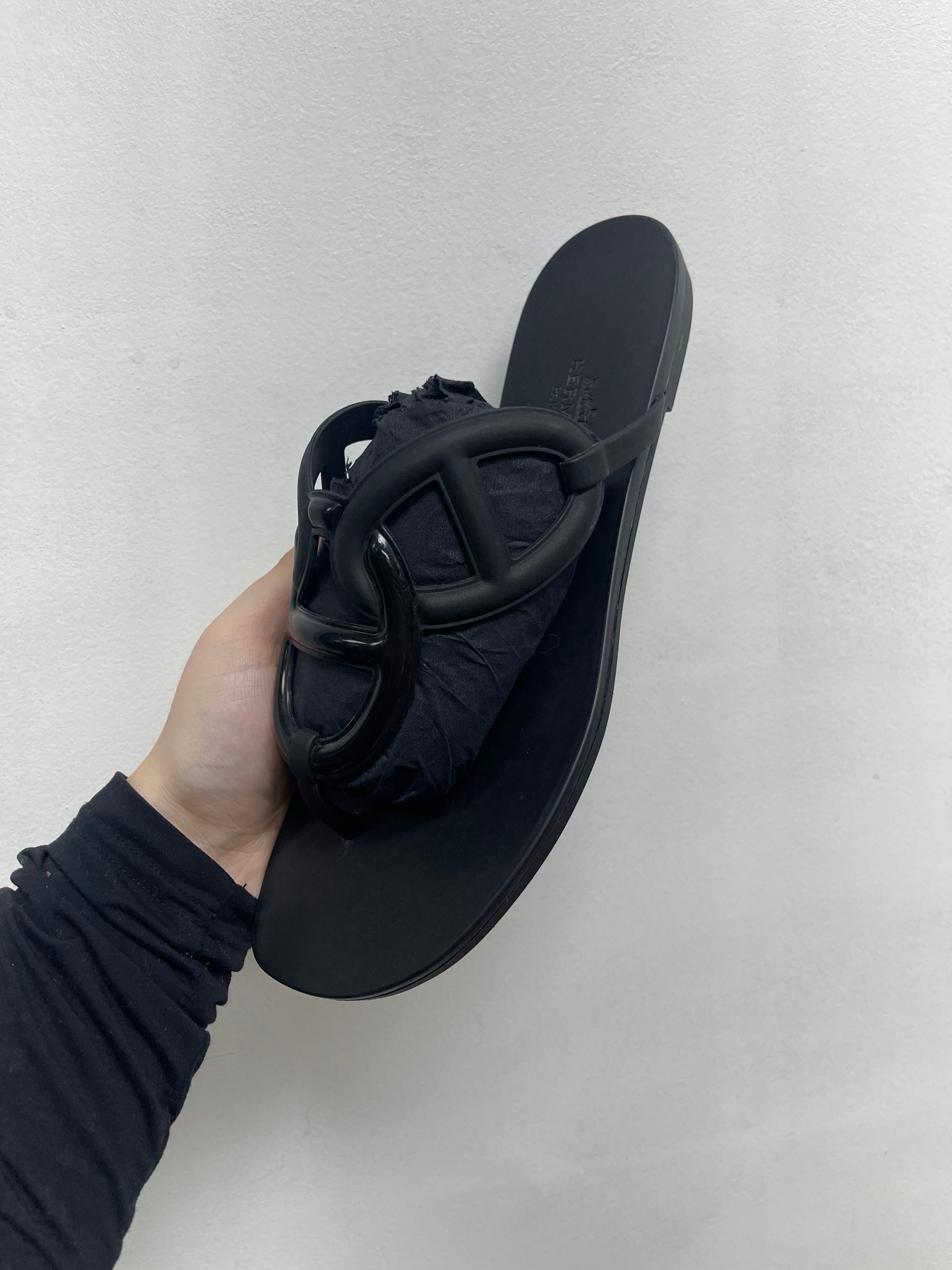 Hermes Black Egerie Slides