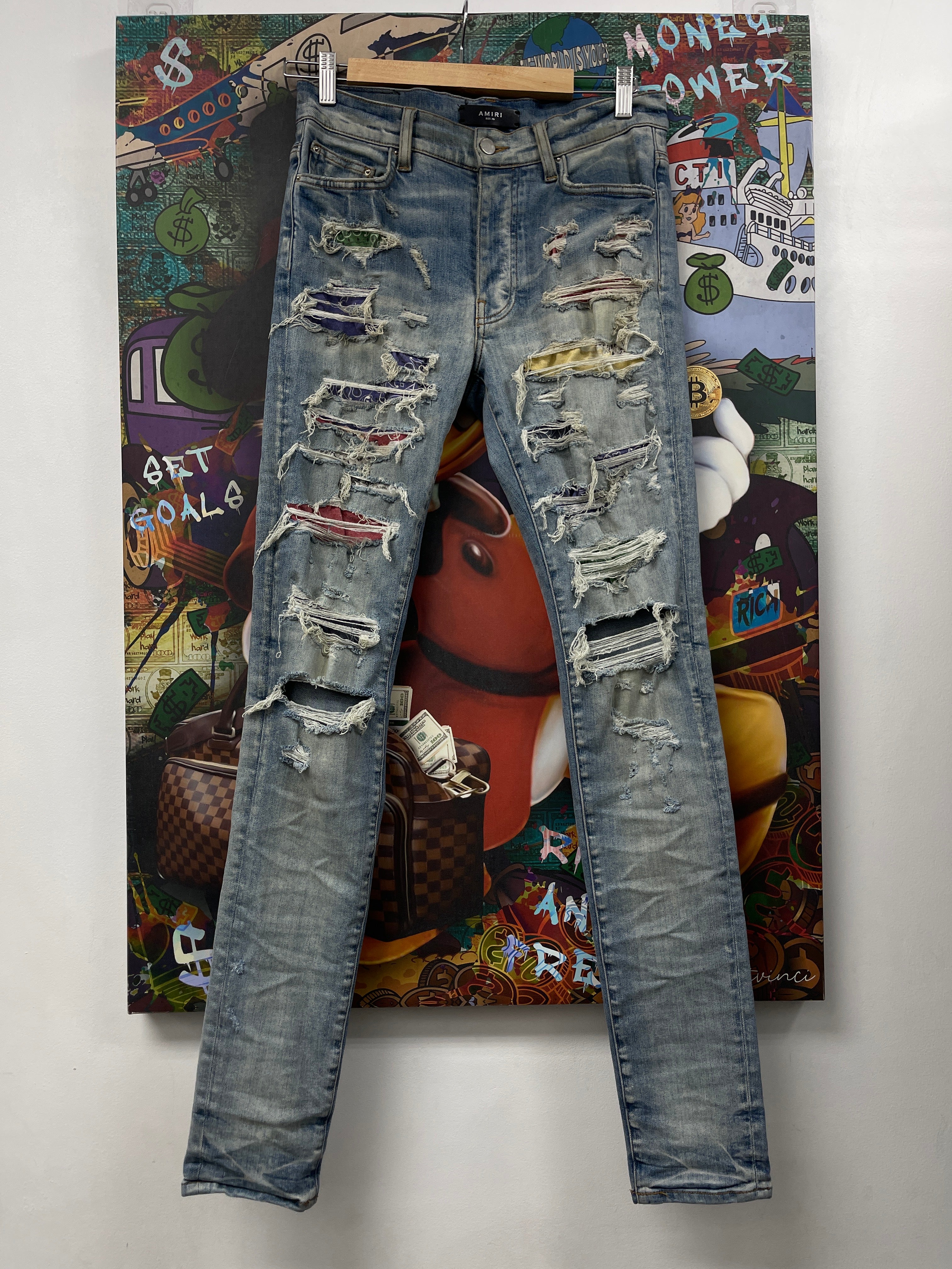 Amiri Light Wash Rainbow Bandana Thrasher Jeans