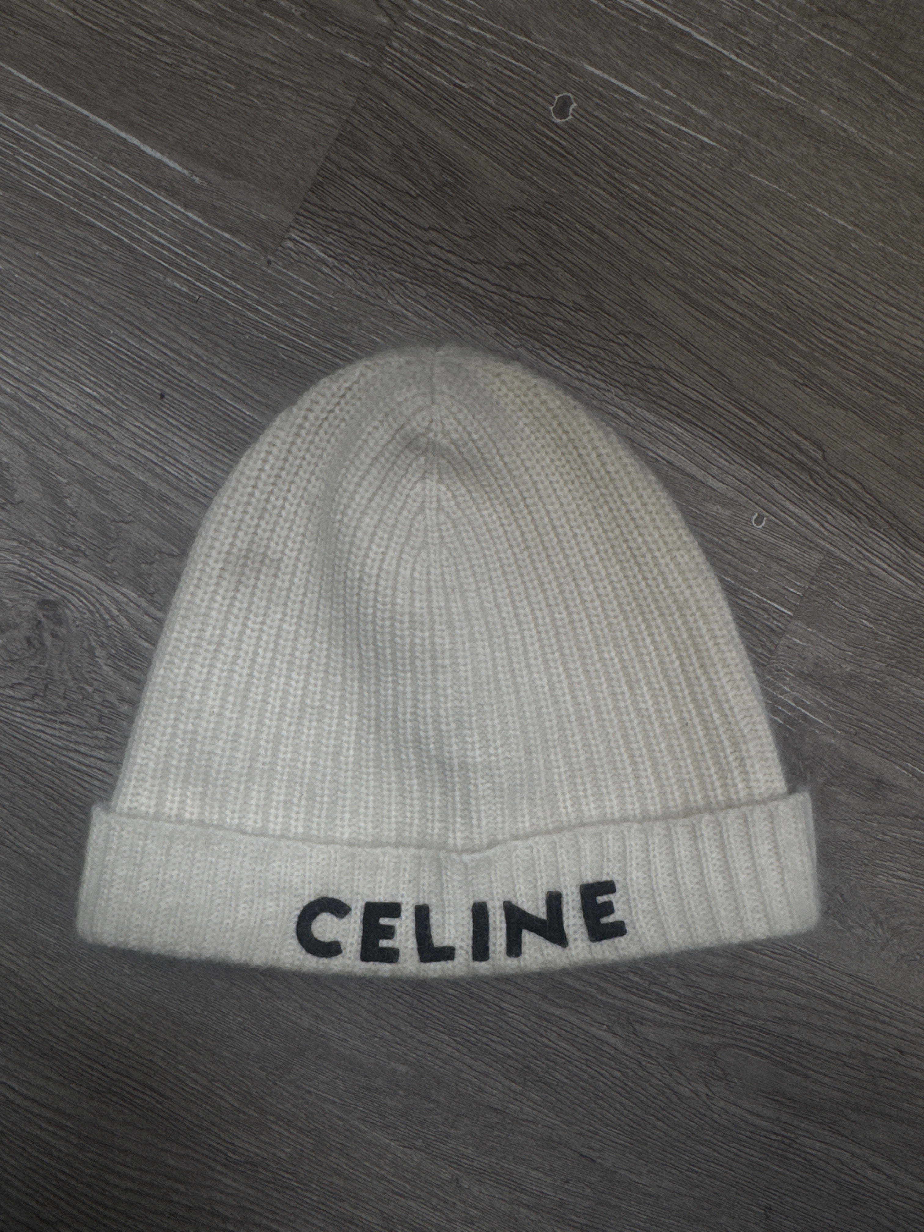 Celine Cream Black Beanie