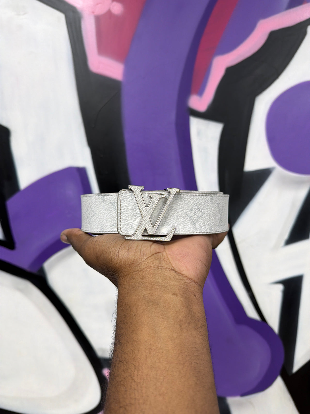 Louis Vuitton White Silver Monogram Belt
