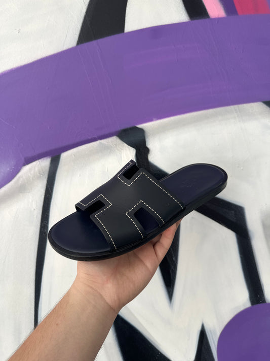 Hermes Slides Navy Used With Box