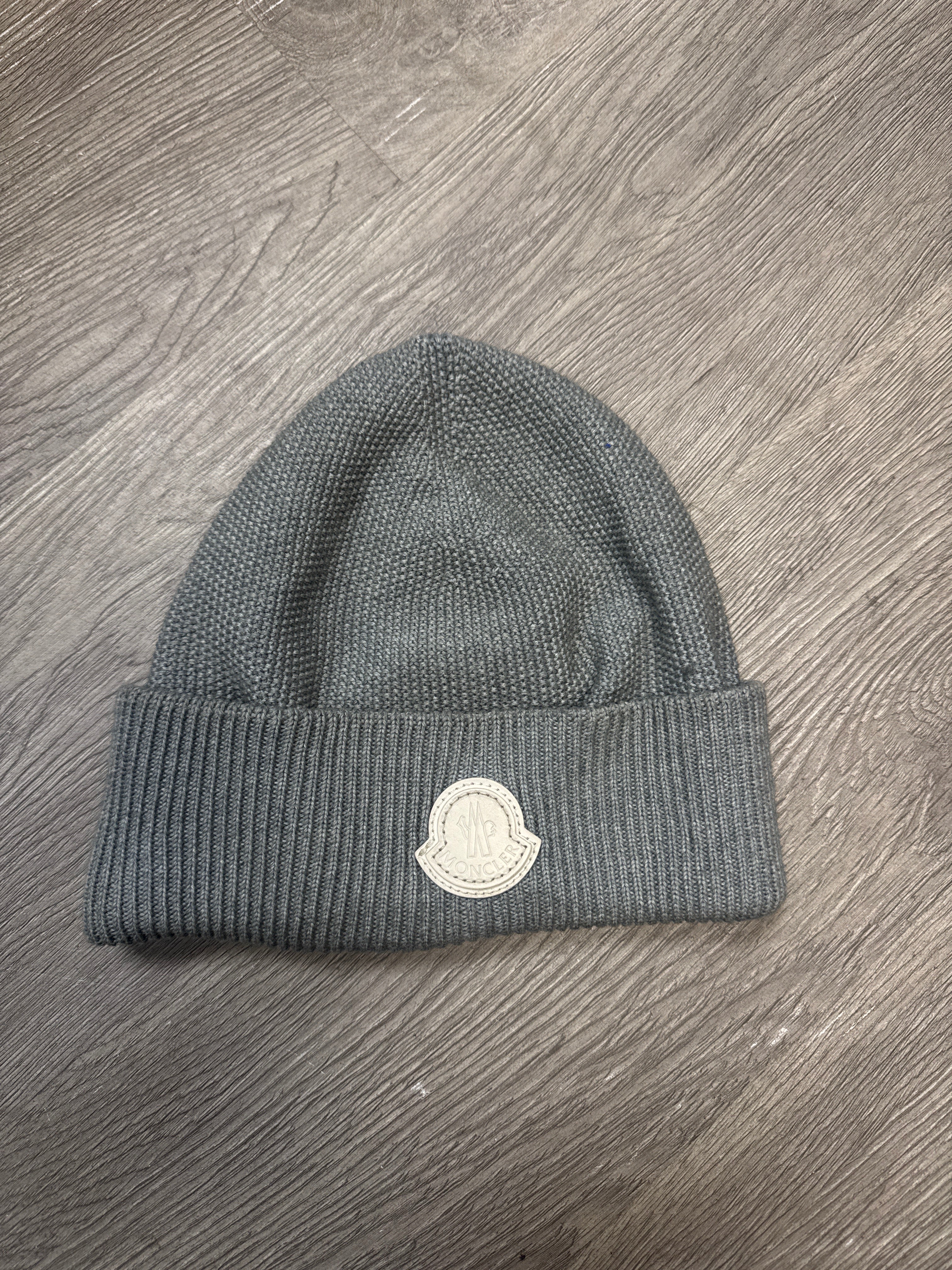 Moncler Grey White Logo Beanie