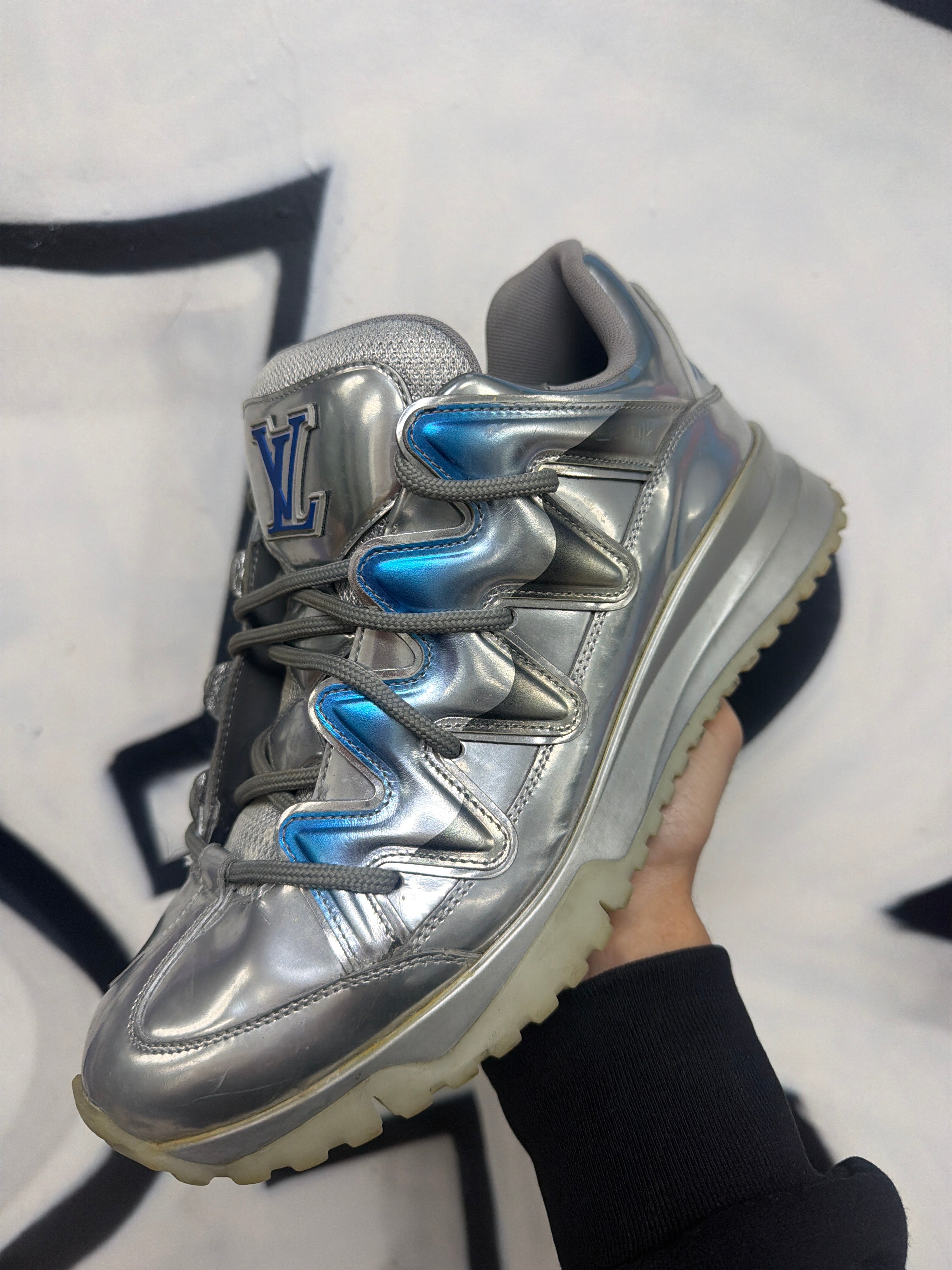 Louis Vuitton Silver Blue Zig Zag Sneakers