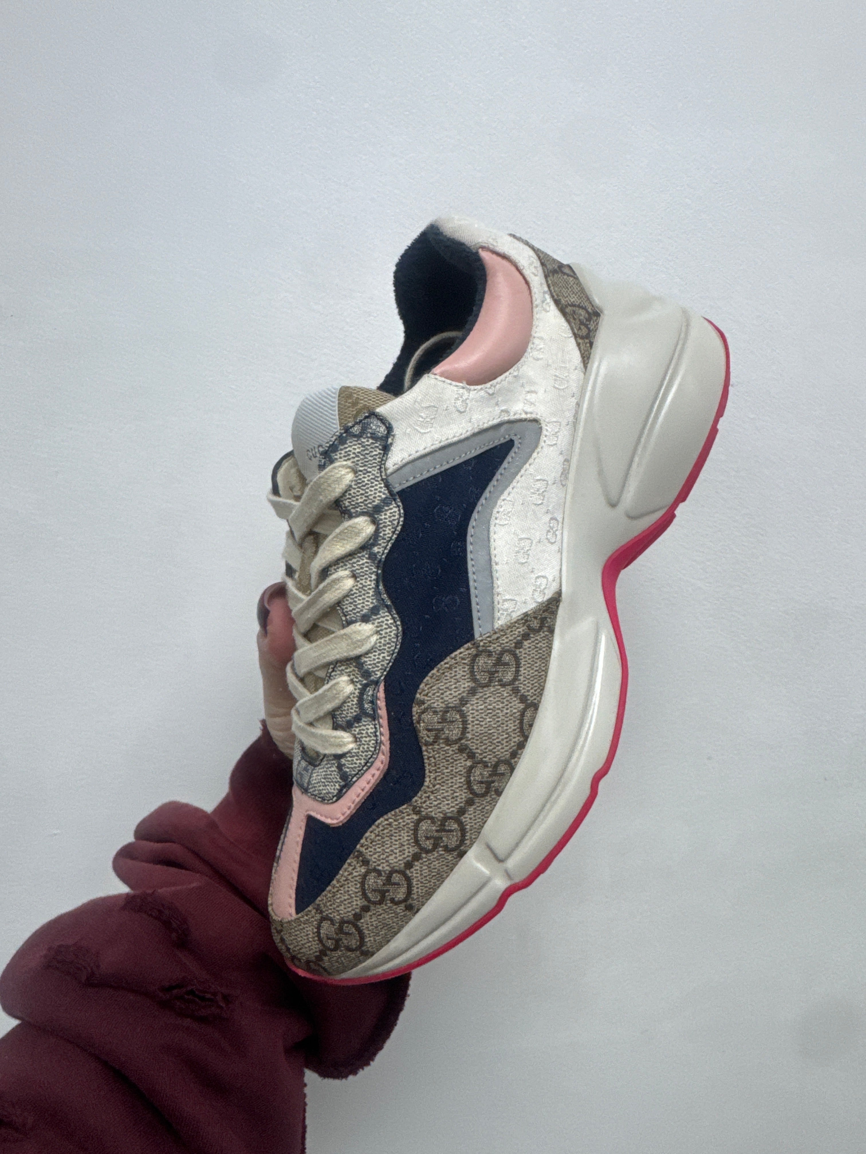 Gucci Rhyton Monogram Tri Color Navy Pink Sneakers
