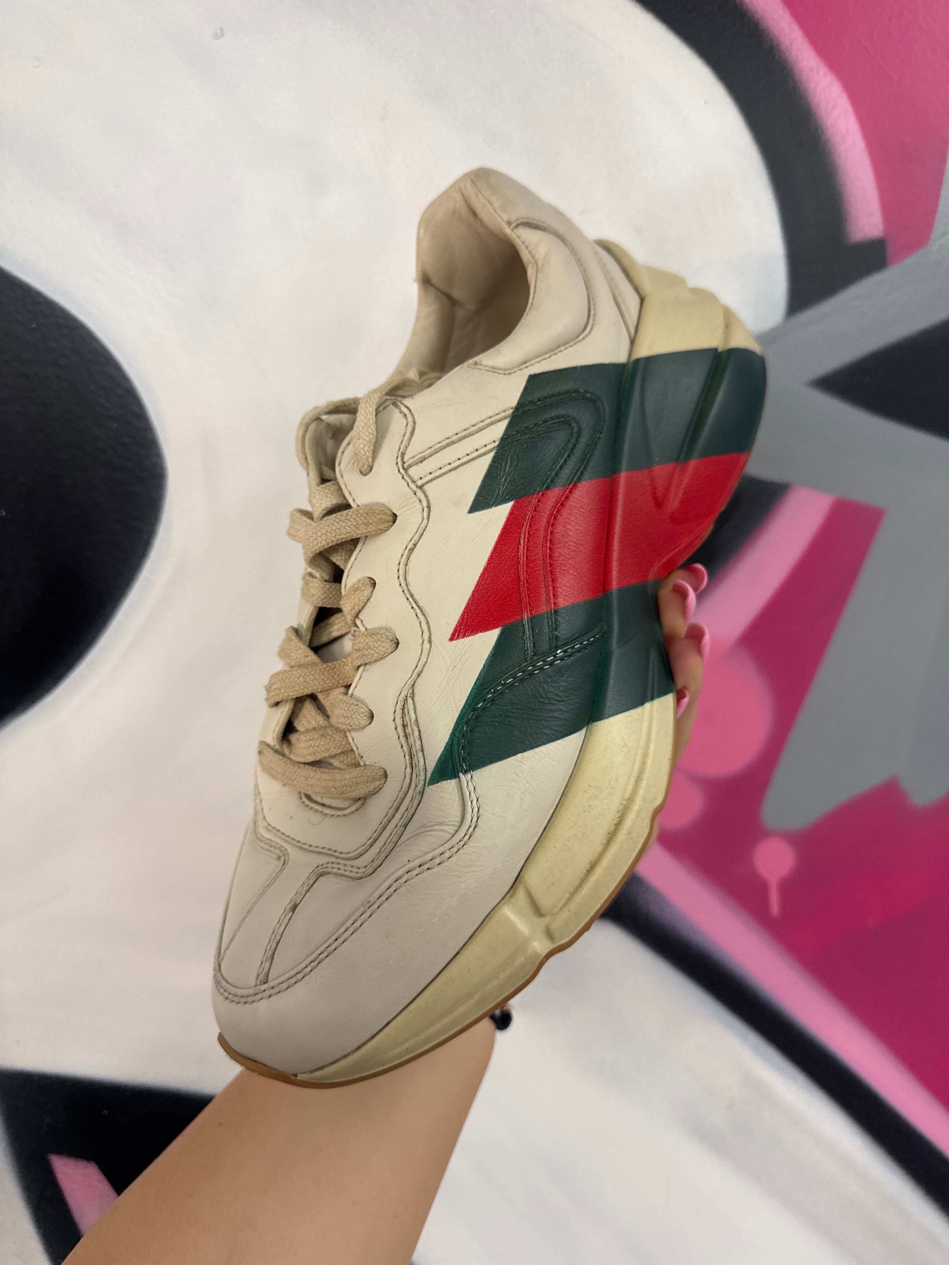 Gucci Rython Green Red Sneakers  Used 9 N/A