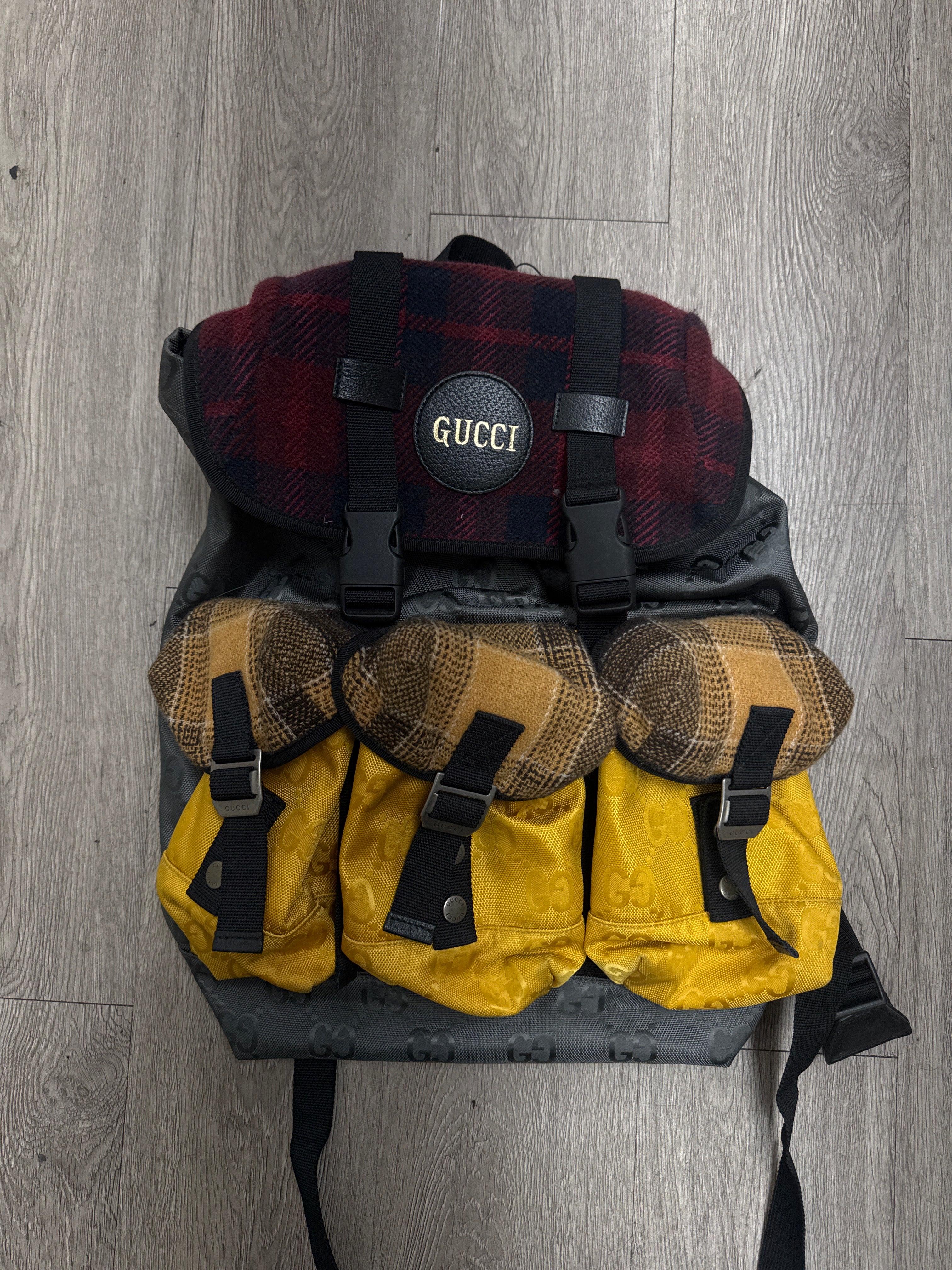 Gucci Grey Monogram Plaid Backpack