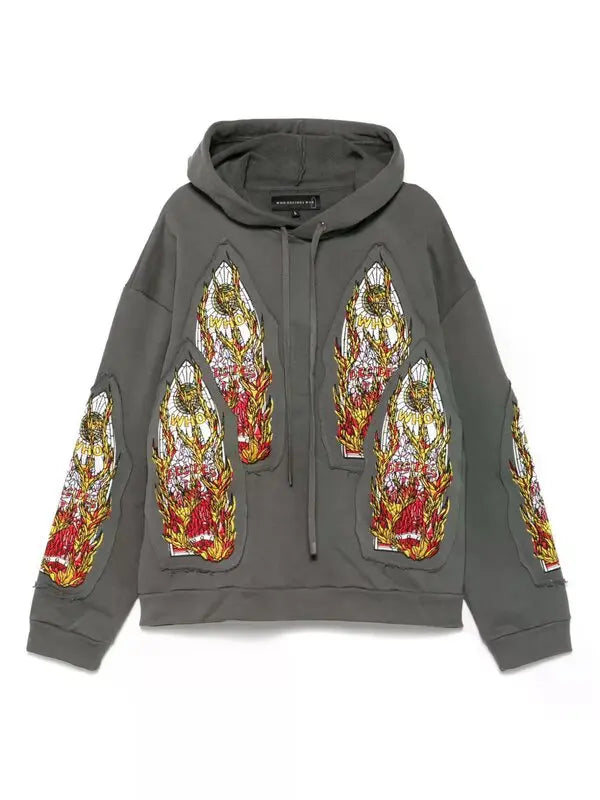WDW Flame Glass Embroidered Grey Hoodie