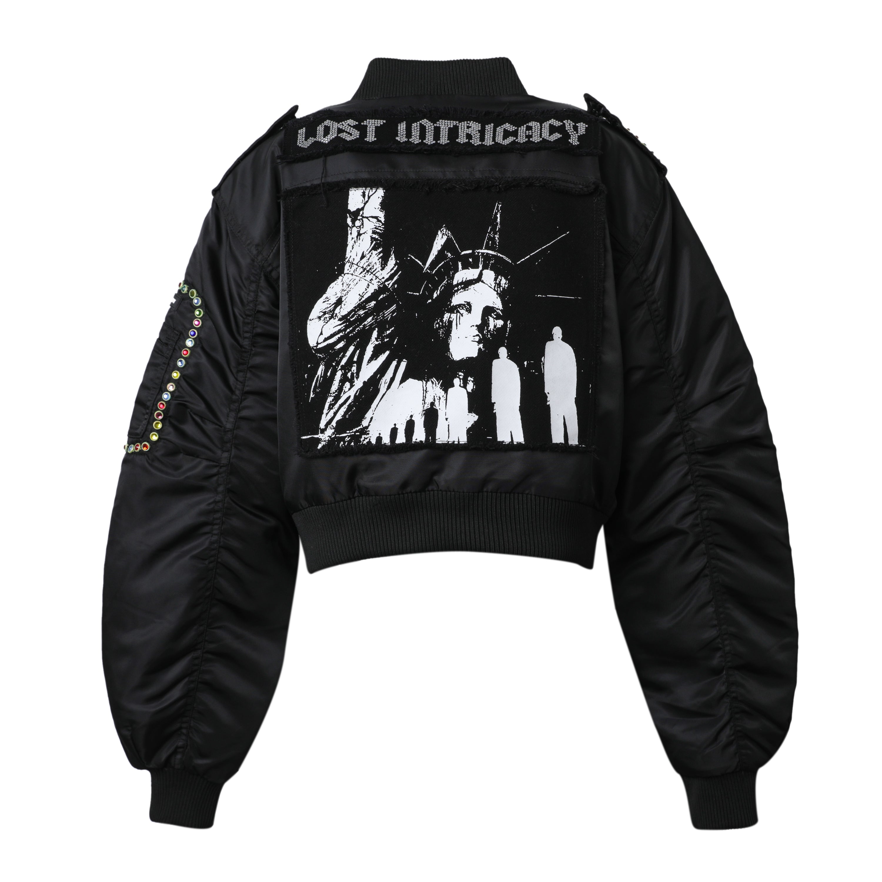 Lost Intricacy 'Rainbow Stone' Black Bomber Jacket (Women's)