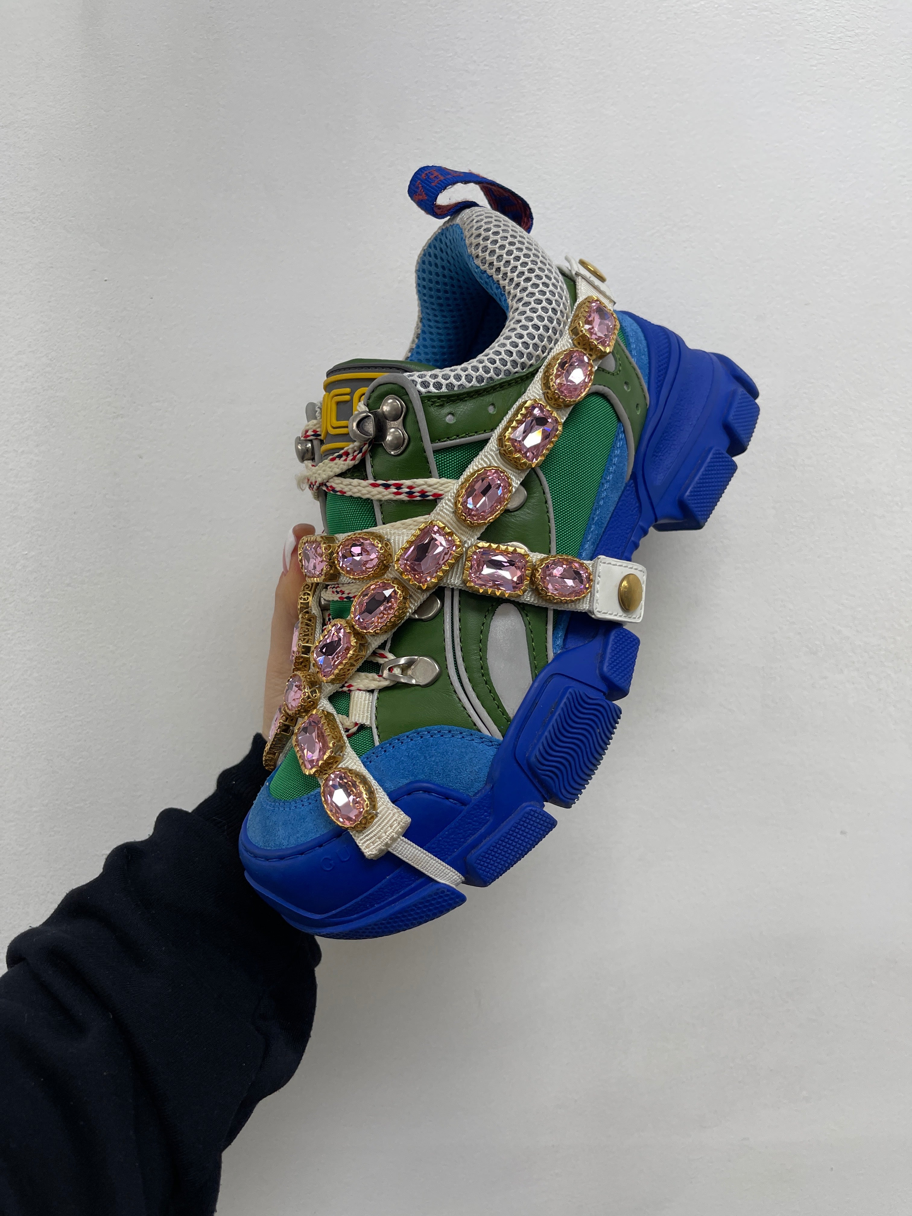Gucci Flash Trek Blue Green Pink Gem Sneakers