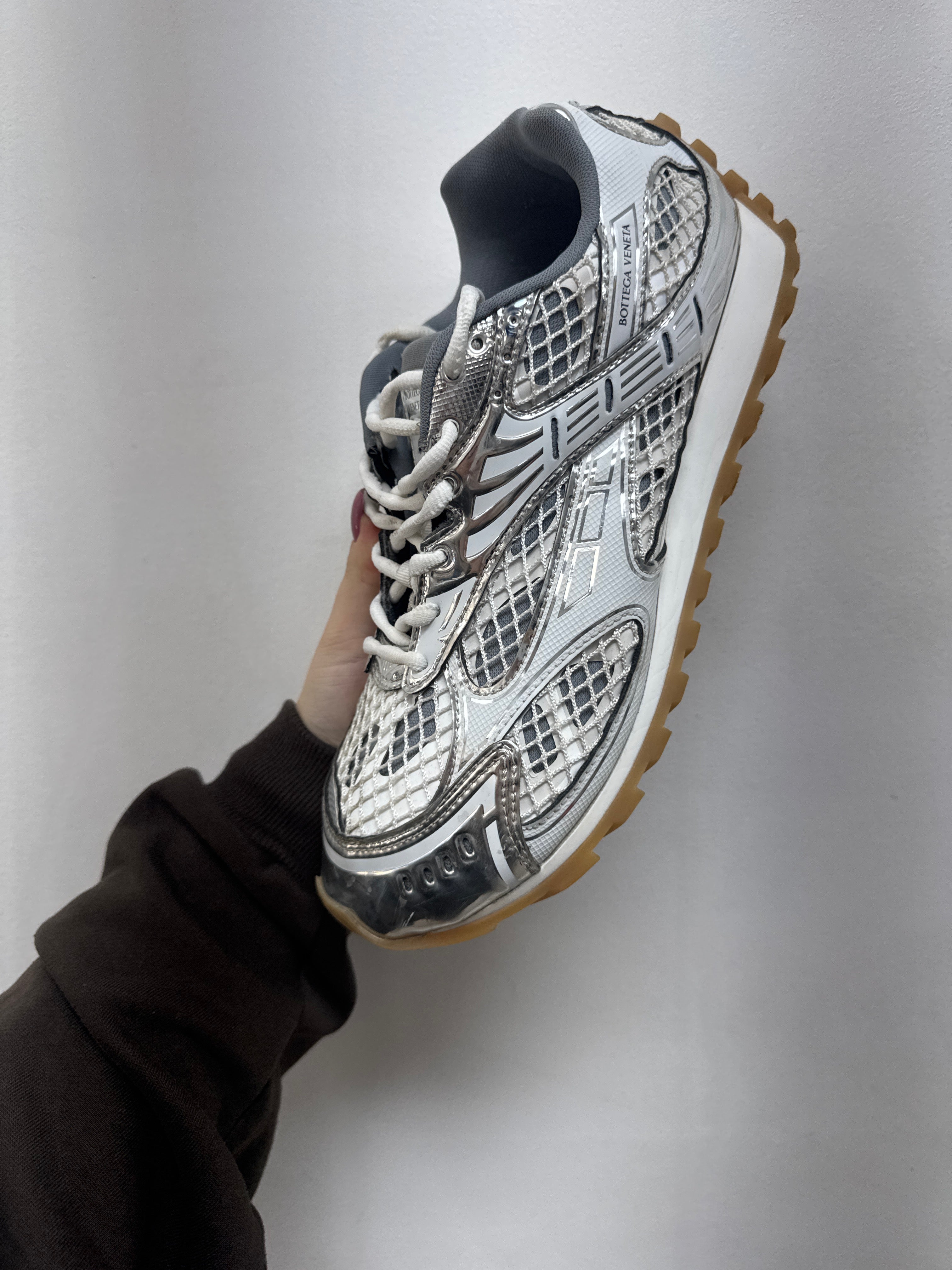 Bottega Veneta White Silver Orbit Sneakers