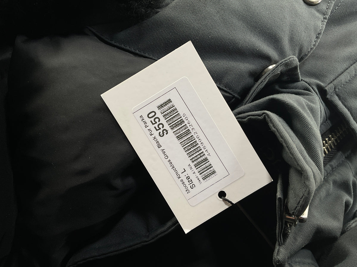 Moose Knuckles Grey Black Fur Parka