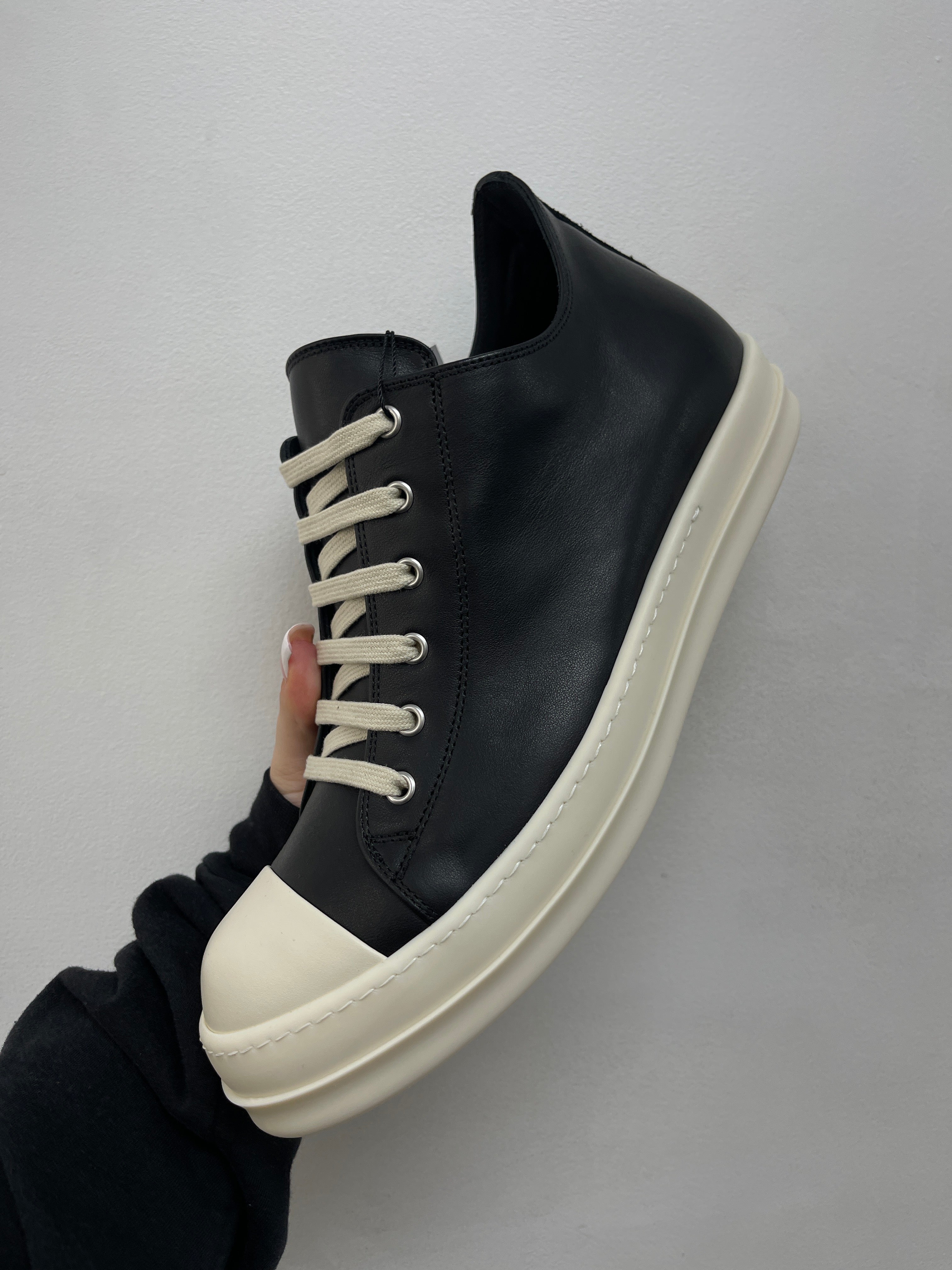 Rick Owens Black Leather Mainline Ramone Low Sneakers