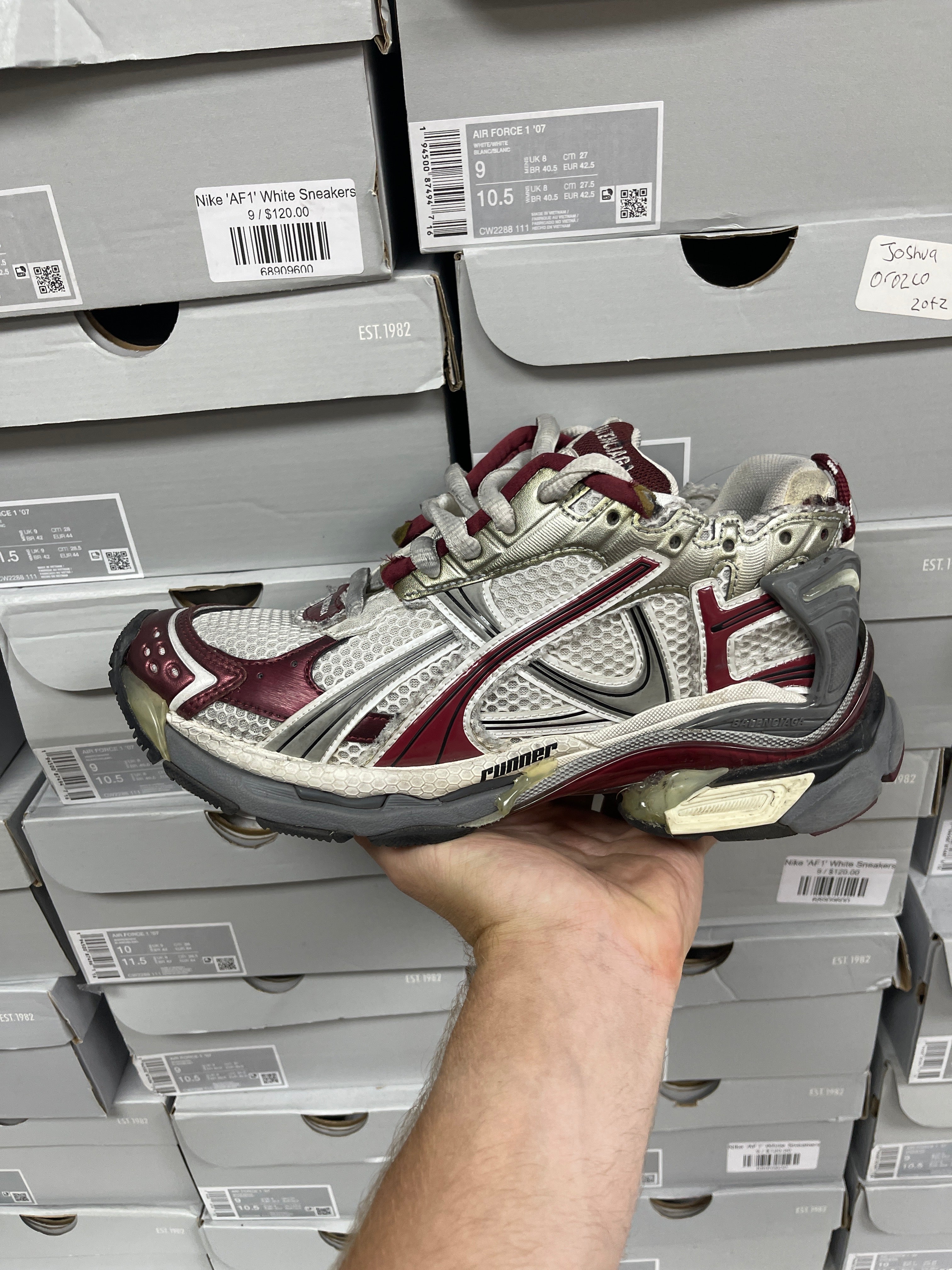 Balenciaga Grey Burgundy Runner Sneakers