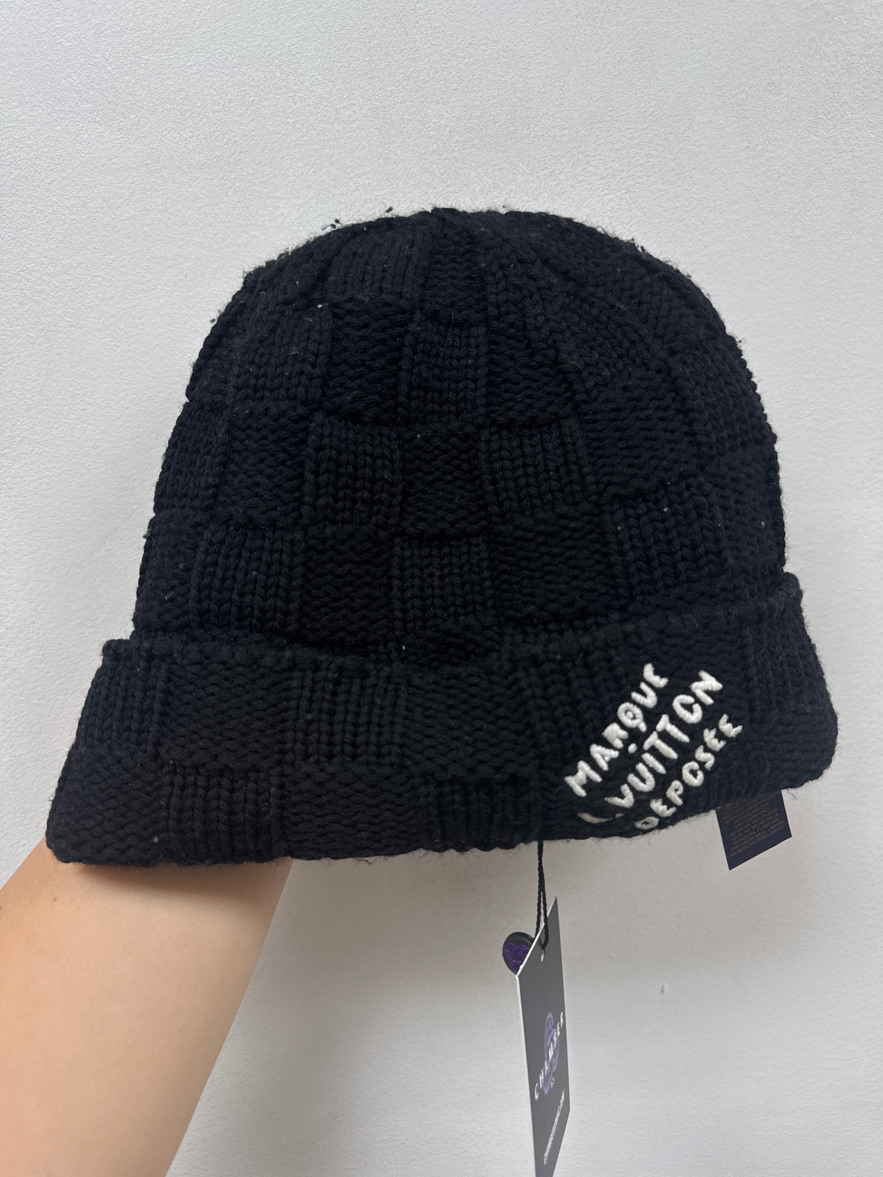 Louis Vuitton Black Checkered Marque Beanie