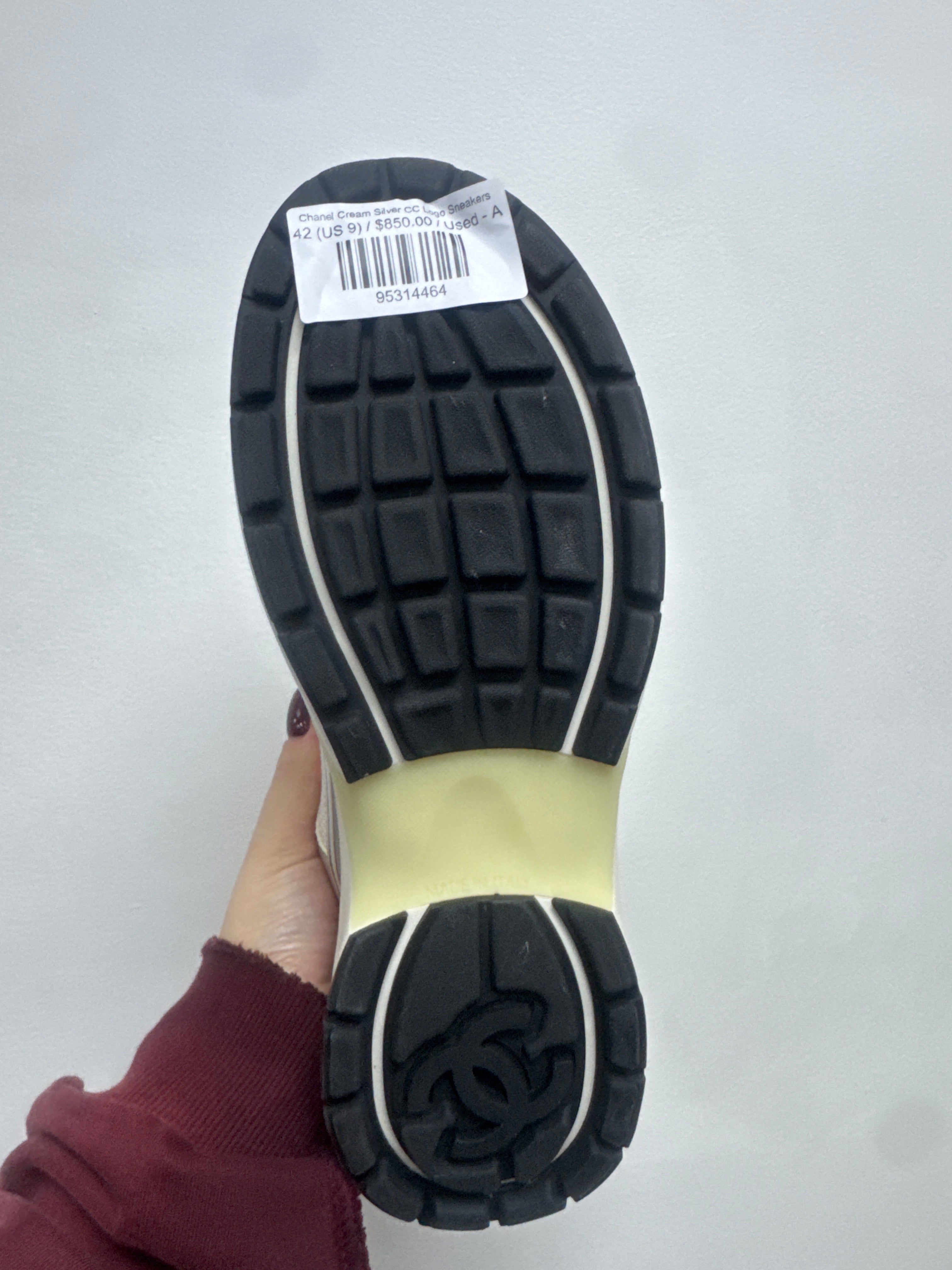 Chanel Cream Silver CC Logo Sneakers