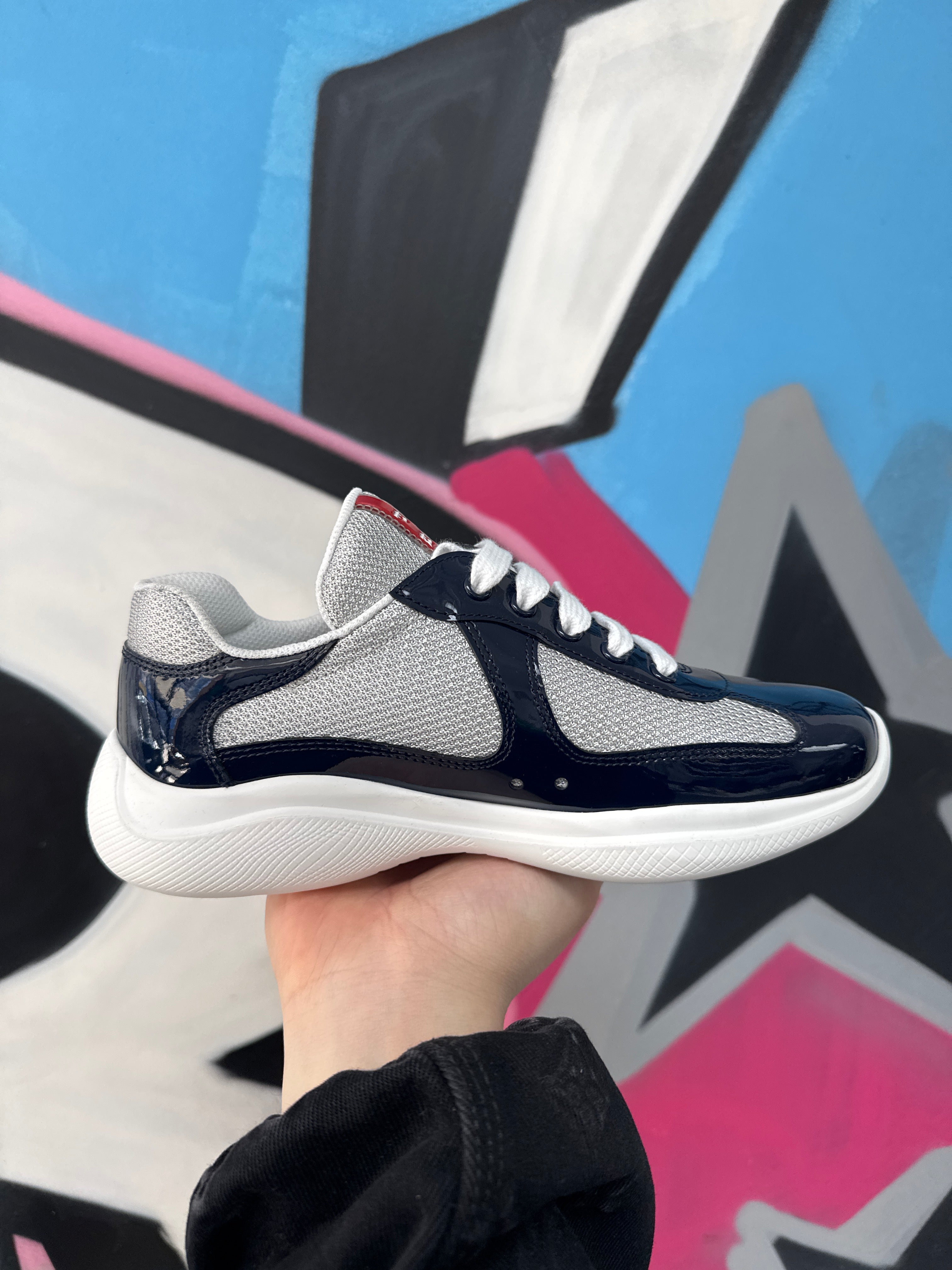 Prada Navy Patent Cup Sneakers