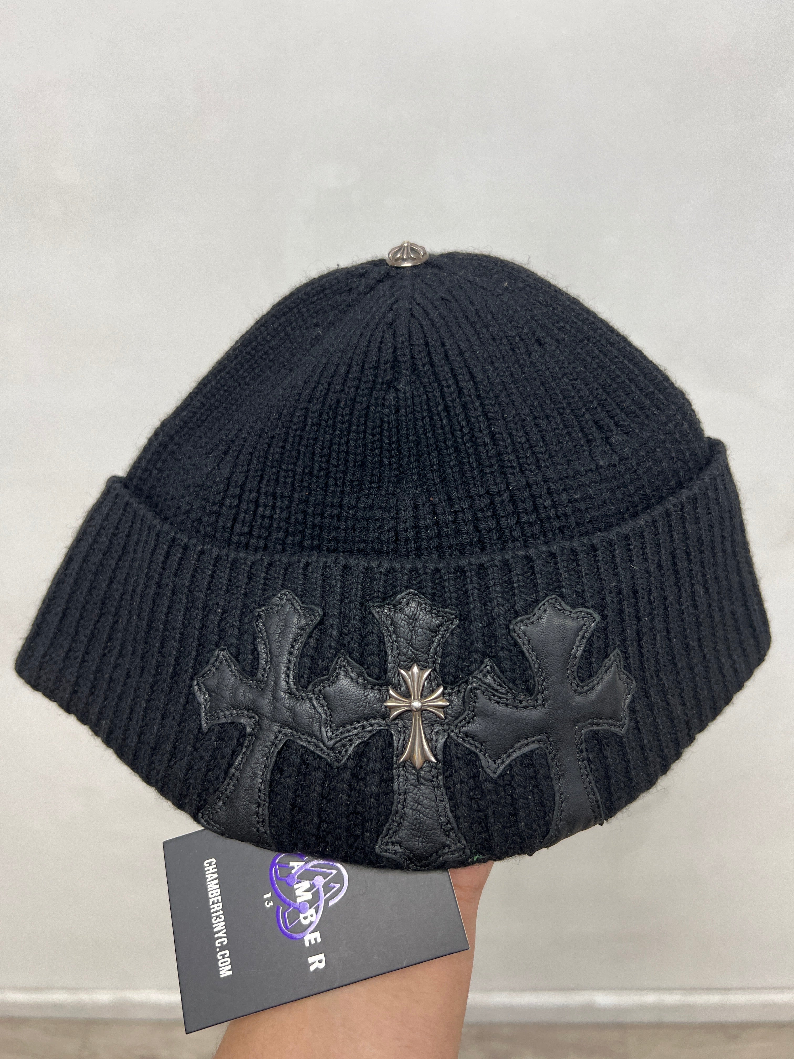 Chrome  Hearts Black Cemetery Silver Cross Patch Beanie