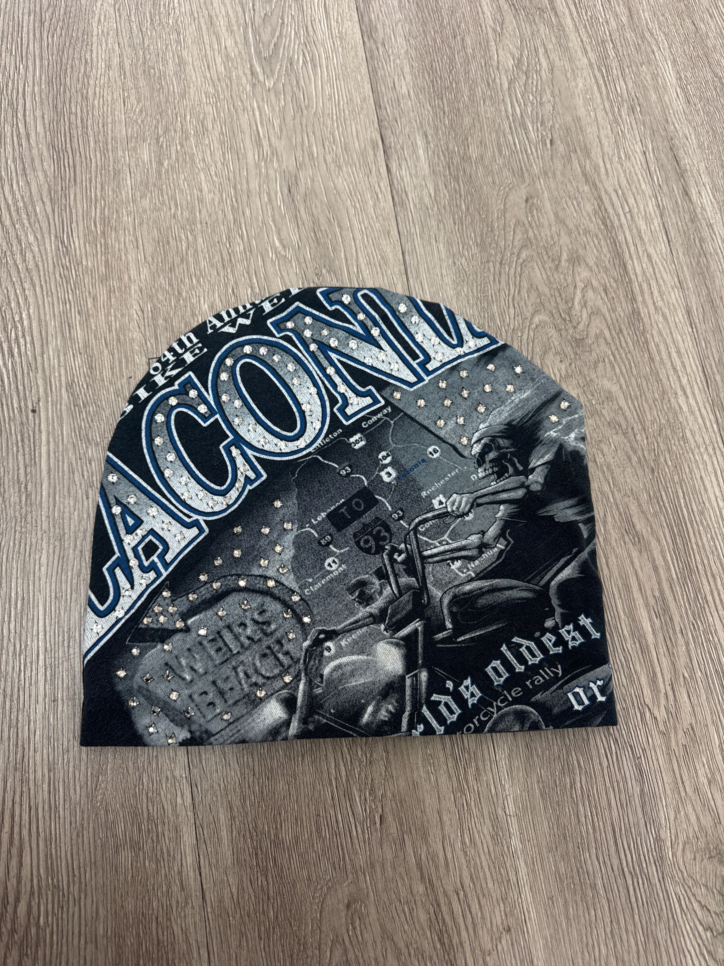 Bossi Black Blue Chopper Harley Davidson Rhinestone Beanie