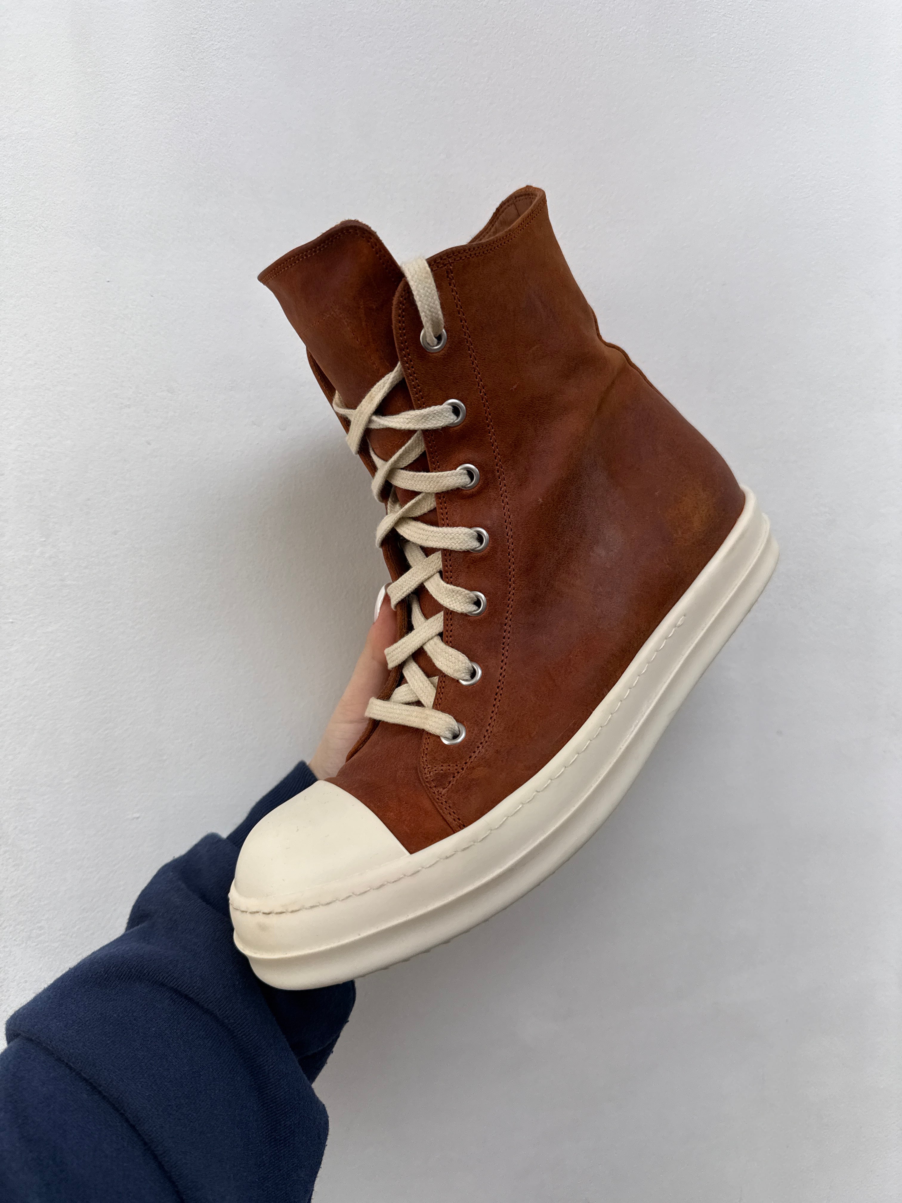 Rick Owens Clay Brown Ramone Hi Sneakers